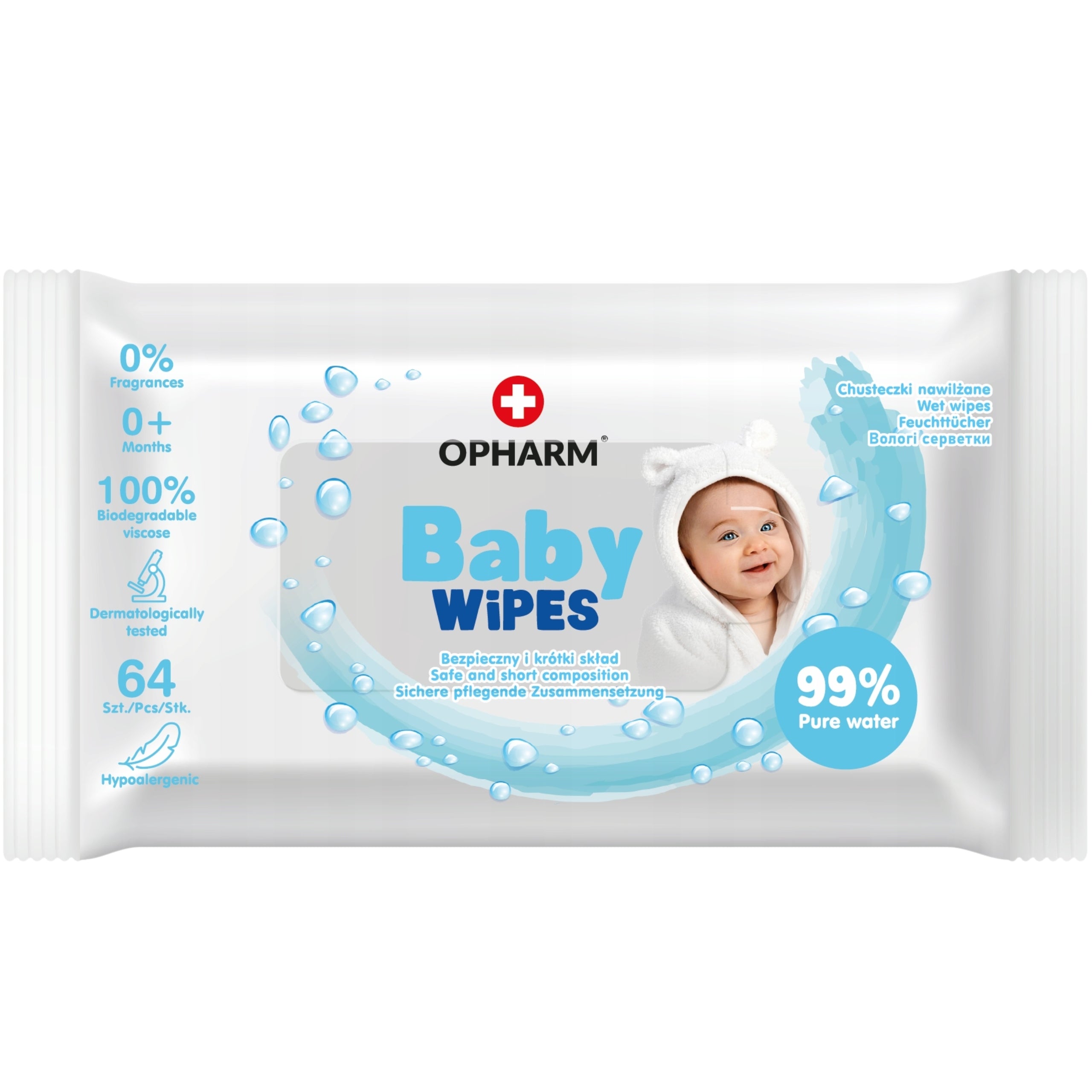 OPHARM BABY WIPES WET WIPES 99% WATER FOR CHILDREN 12x64pcs 12PACK Packaging status original