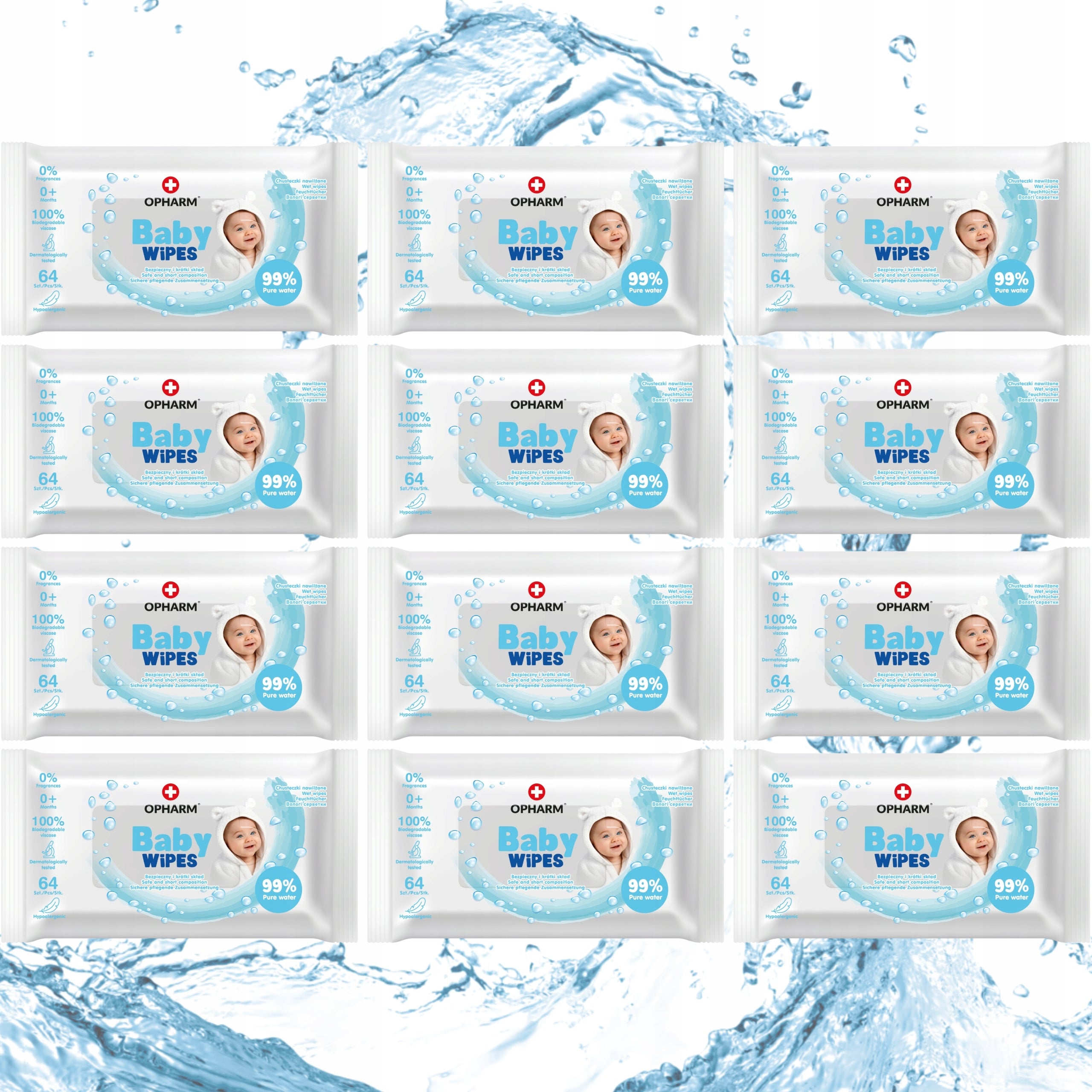 OPHARM BABY WIPES WET WIPES 99% WATER FOR CHILDREN 12x64pcs 12PACK
