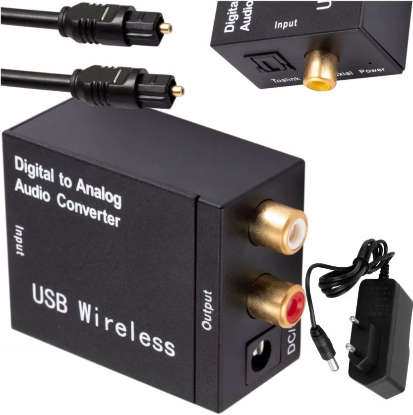 OPTICAL DAC CONVERTER ADAPTER COAXIAL TOSLINK TO 2x RCA CINCH