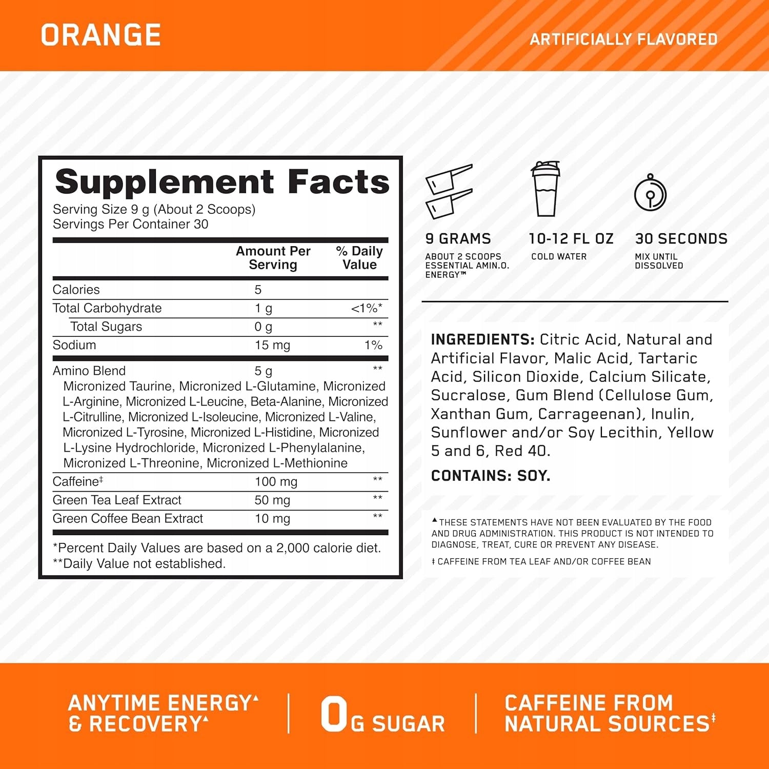 OPTIMUM NUTRITION Energy Amino 30 servings, orange Expiration date not specified