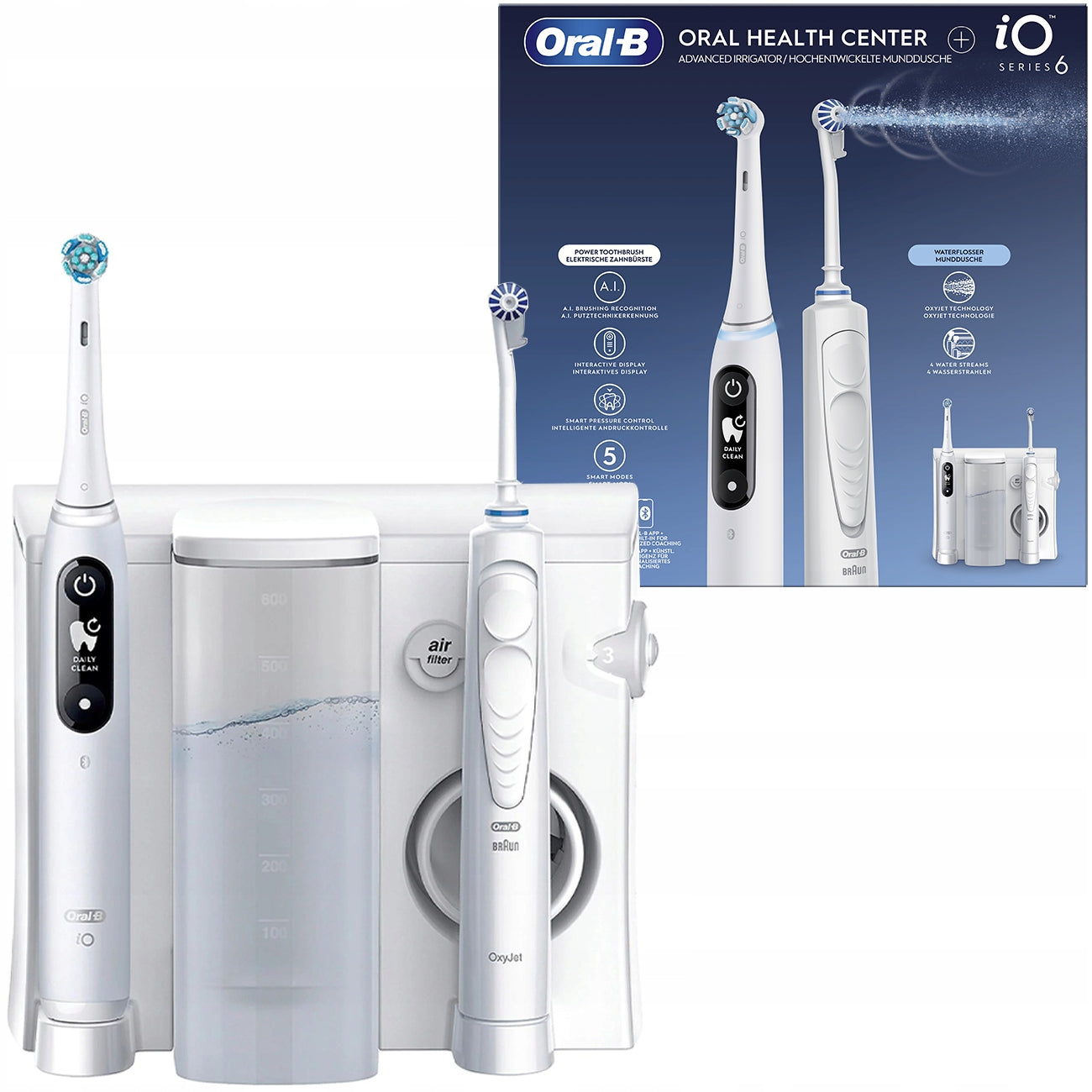 ORAL-B ORAL HYGIENE KIT IRRIGATOR CENTER OXYJET TOOTHBRUSH IO