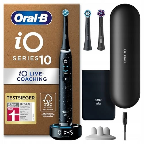 ORAL-B iO Series 10 Plus Electric Toothbrush with 3 Brush Heads and Travel Case - Cosmic Black
