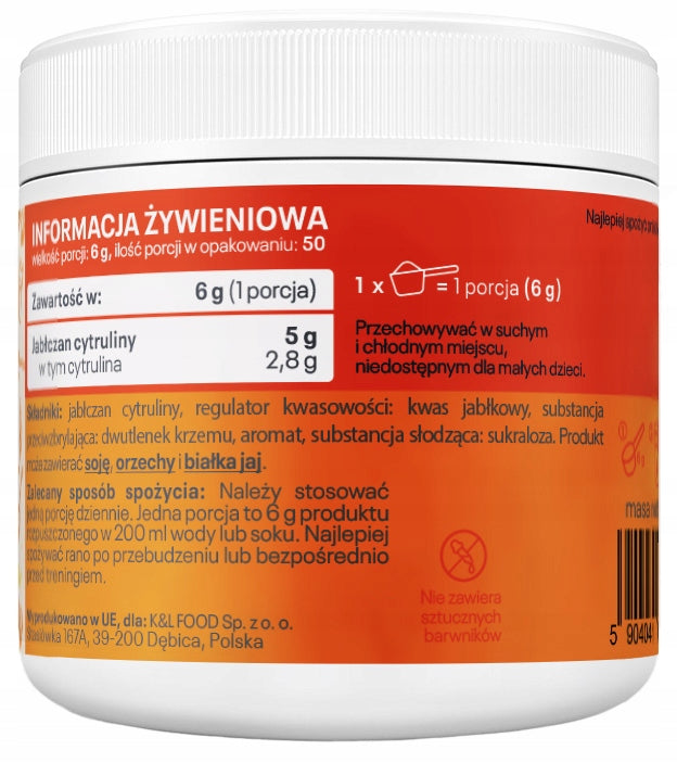 ORANGE CITRULLINE 300g Citrulline Malate Citrulline Pro+ Kol-Pol Manufacturer code Cytrulina Pomarańczowa 300g Kol-Pol