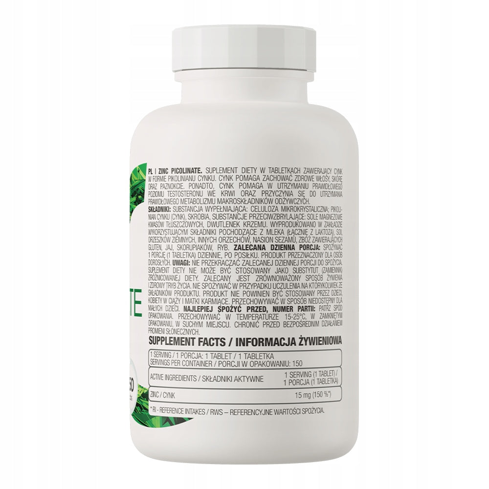 ORGANIC ZINC OstroVit Zinc Picolinate 150 tabs Zinc Picolinate 15 mg Packaging status original