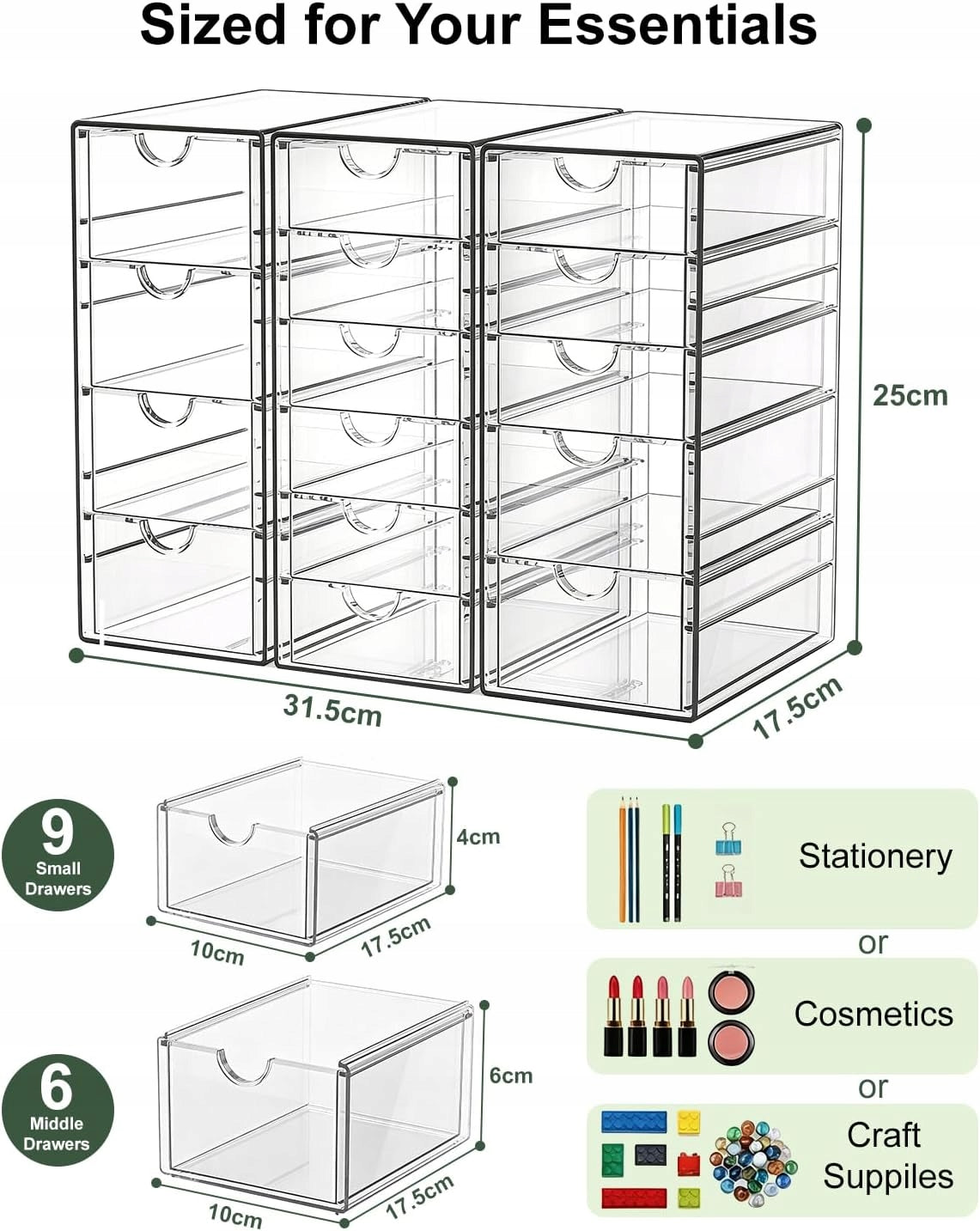 ORGANIZER ACRYLIC DRAWER CONTAINER SET TRANSPARENT FOR DESK Brand no brand