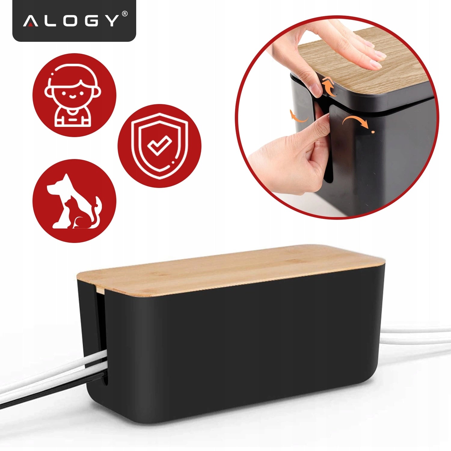 ORGANIZER BOX CHARGER CONTAINER BATTERIES HEADPHONES WIRES CABLES L Model Pudełko organizer kabli Box drewno L