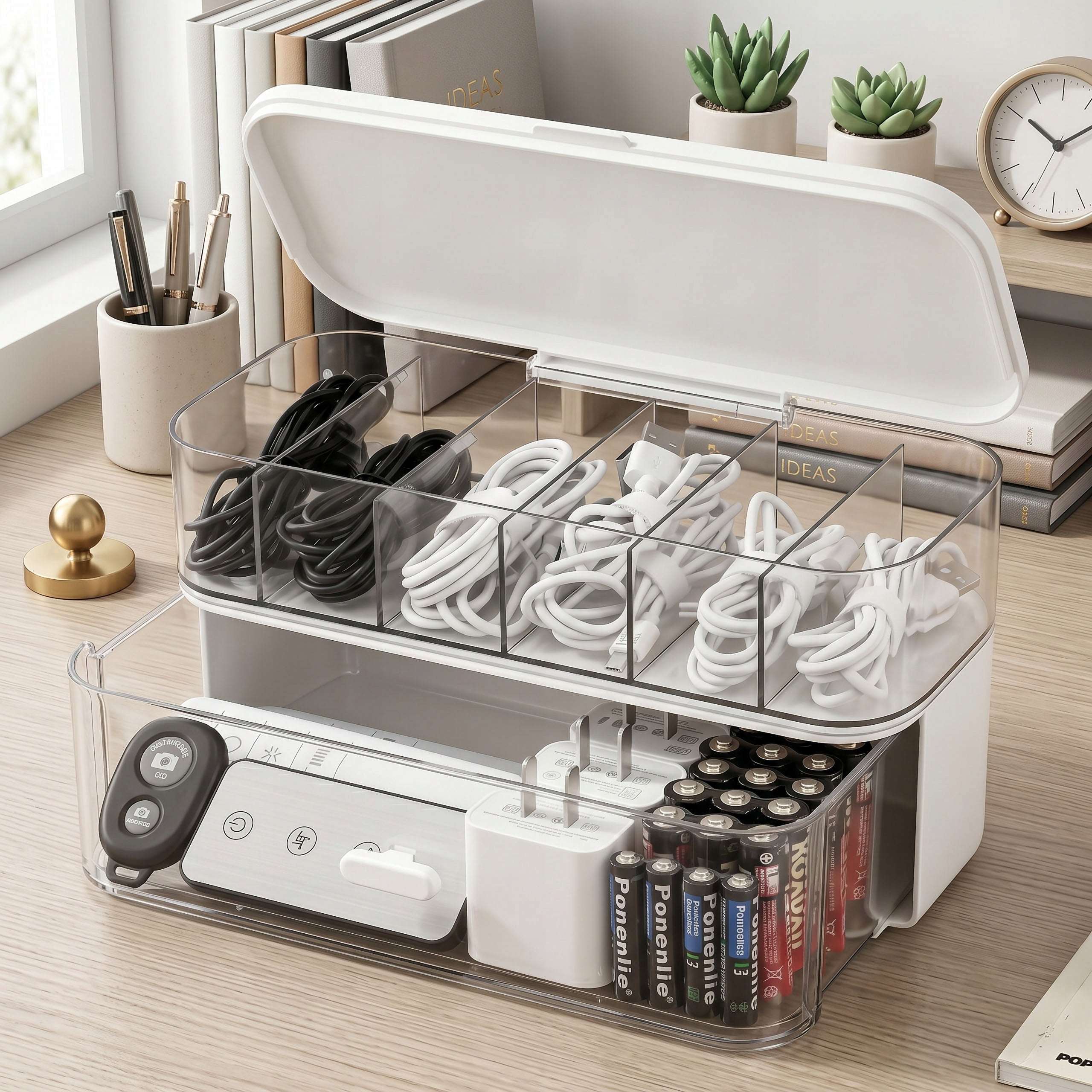 ORGANIZER CONTAINER BOX FOR CHARGER CABLES BATTERIES HEADPHONES WIRES Packaging status original