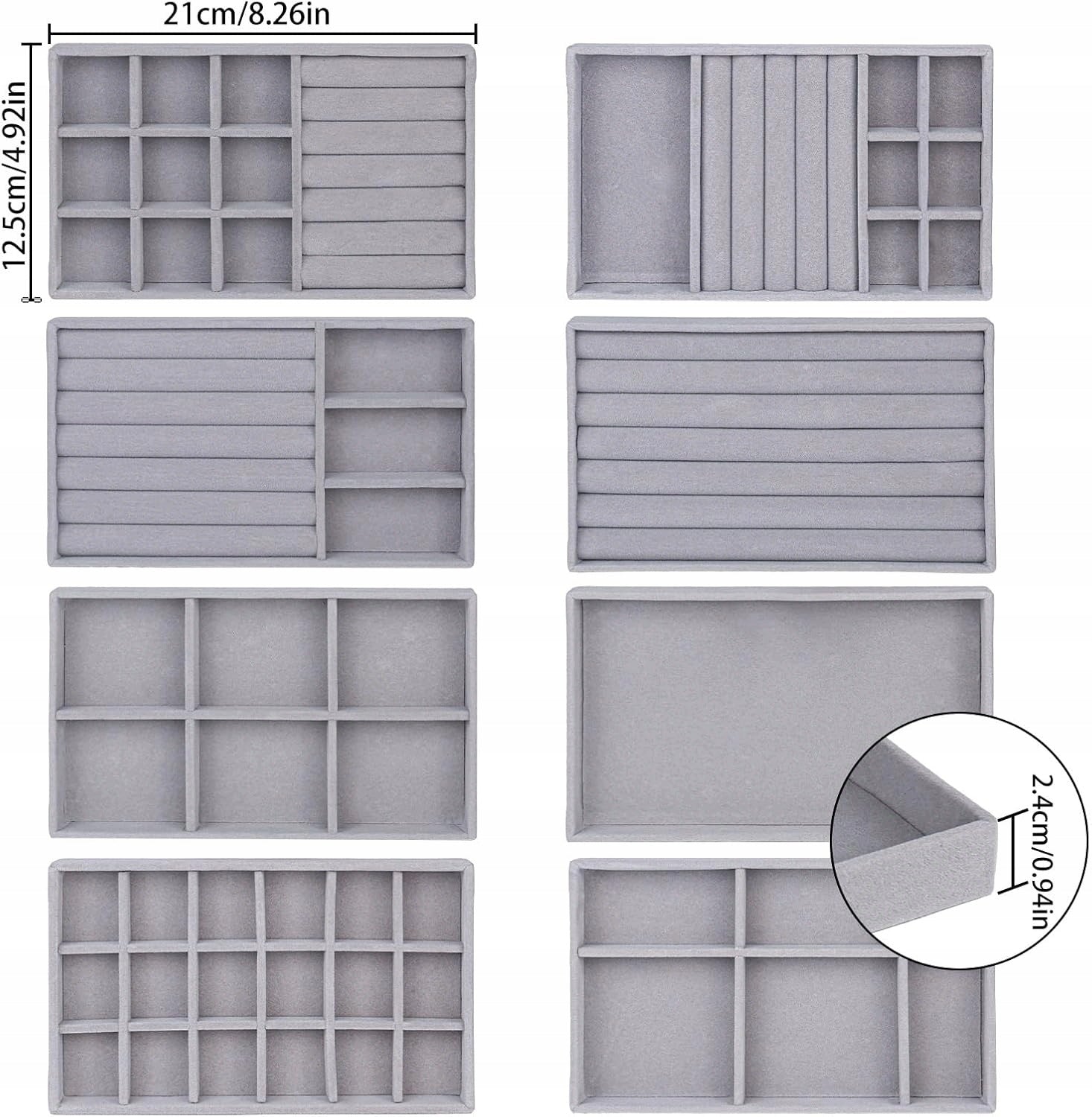 ORGANIZER CONTAINER SET OF 8 JEWELRY TRAYS VELVET DRAWER INSERTS Manufacturer code ORGANIZER POJEMNIK ZESTAW 8 TAC BIŻUTERIĘ c1