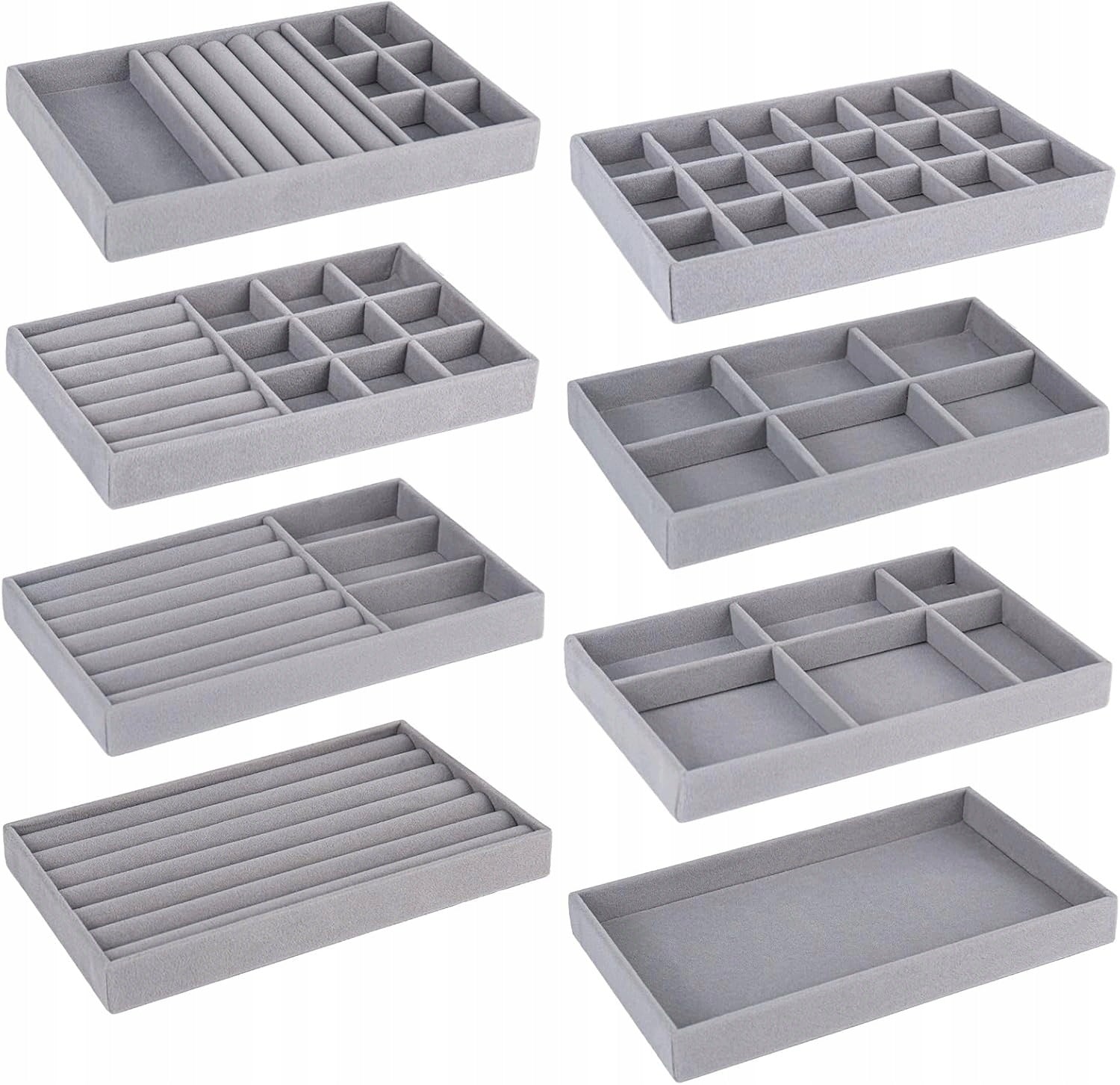 ORGANIZER CONTAINER SET OF 8 JEWELRY TRAYS VELVET DRAWER INSERTS