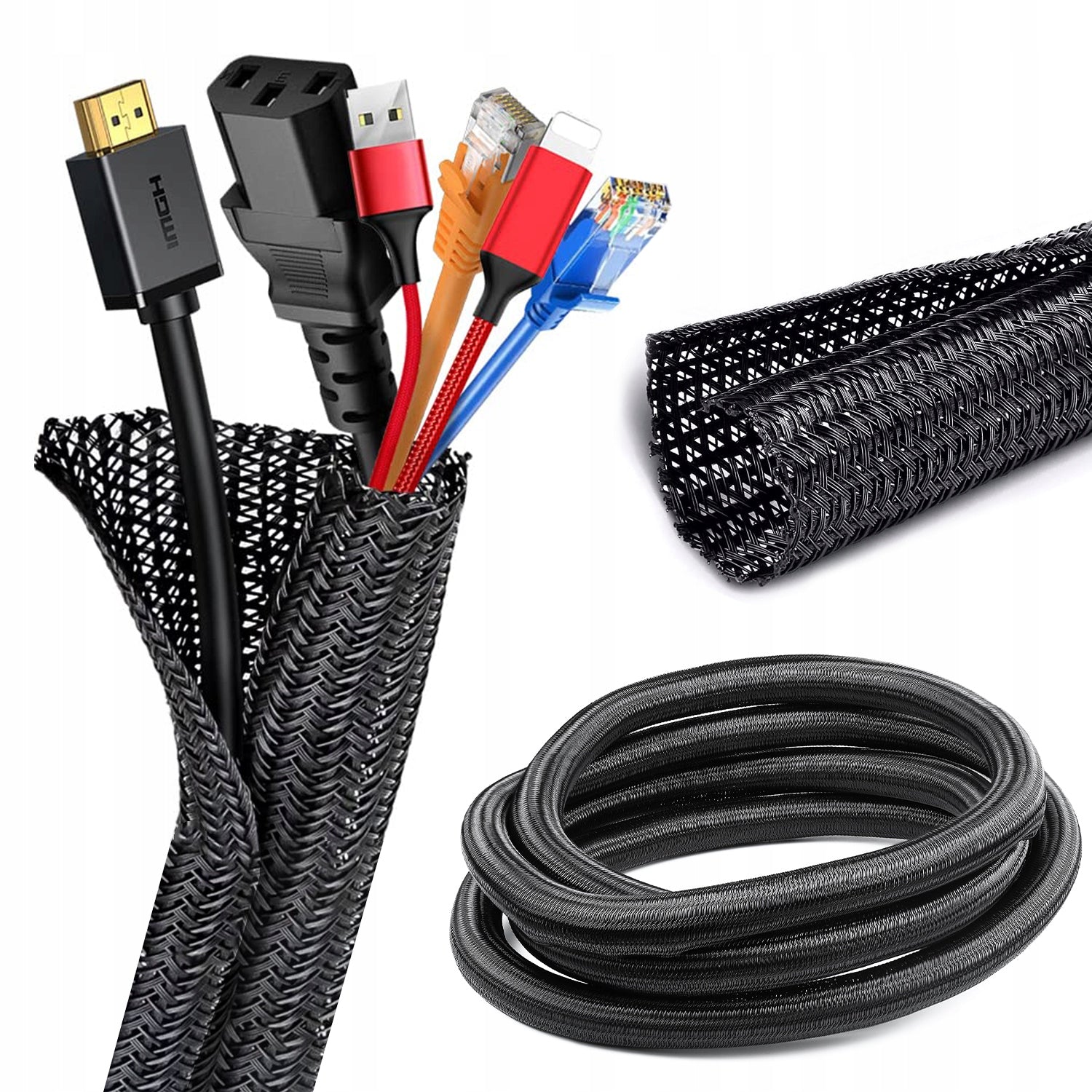 ORGANIZER GRILLE BRAID CABLE COVER 12-20mm BLACK 1M QUALITY