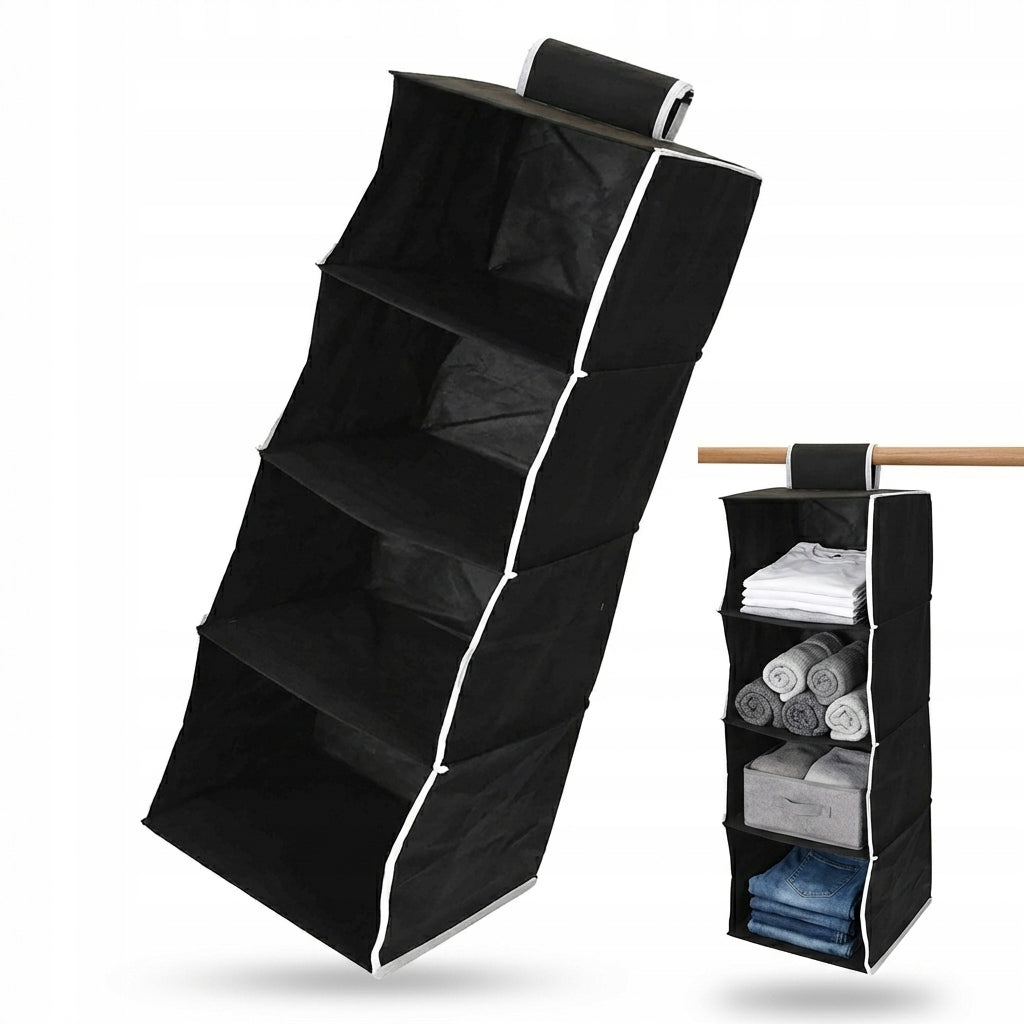 ORGANIZER HANGING black closet shelving unit for clothes shoes 4 textile shelves