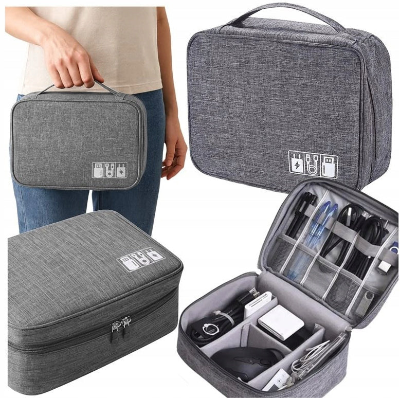 ORGANIZER TRAVEL BAG for Charger Cables Wires GREY HOLDER CASE
