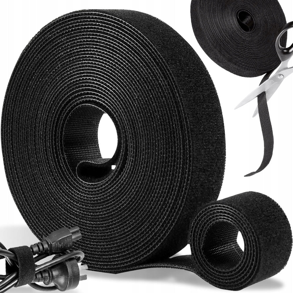 ORGANIZER VELCRO TAPE BAND HOLDER FOR DESK WIRES CABLES BLACK 5M