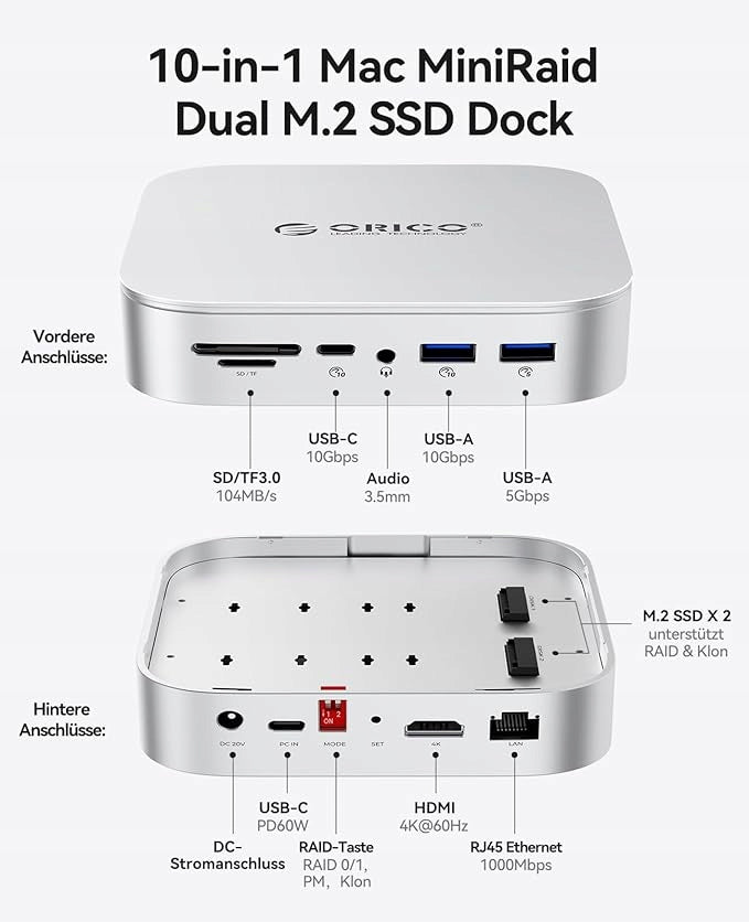 ORICO MR10 enclosure with 10-in-1 M.2 NVMe/SATA SSD docking station Manufacturer code ORICO MR10
