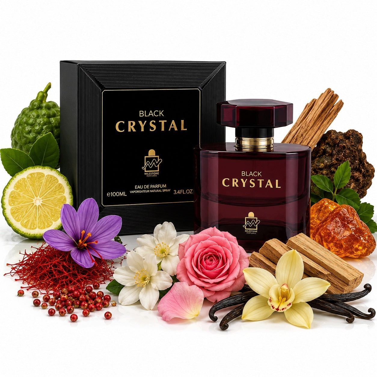 ORIGINAL Arabic Perfume Milestone BLACK CRYSTAL 100ml EDP+FREEBIE! Packaging status original