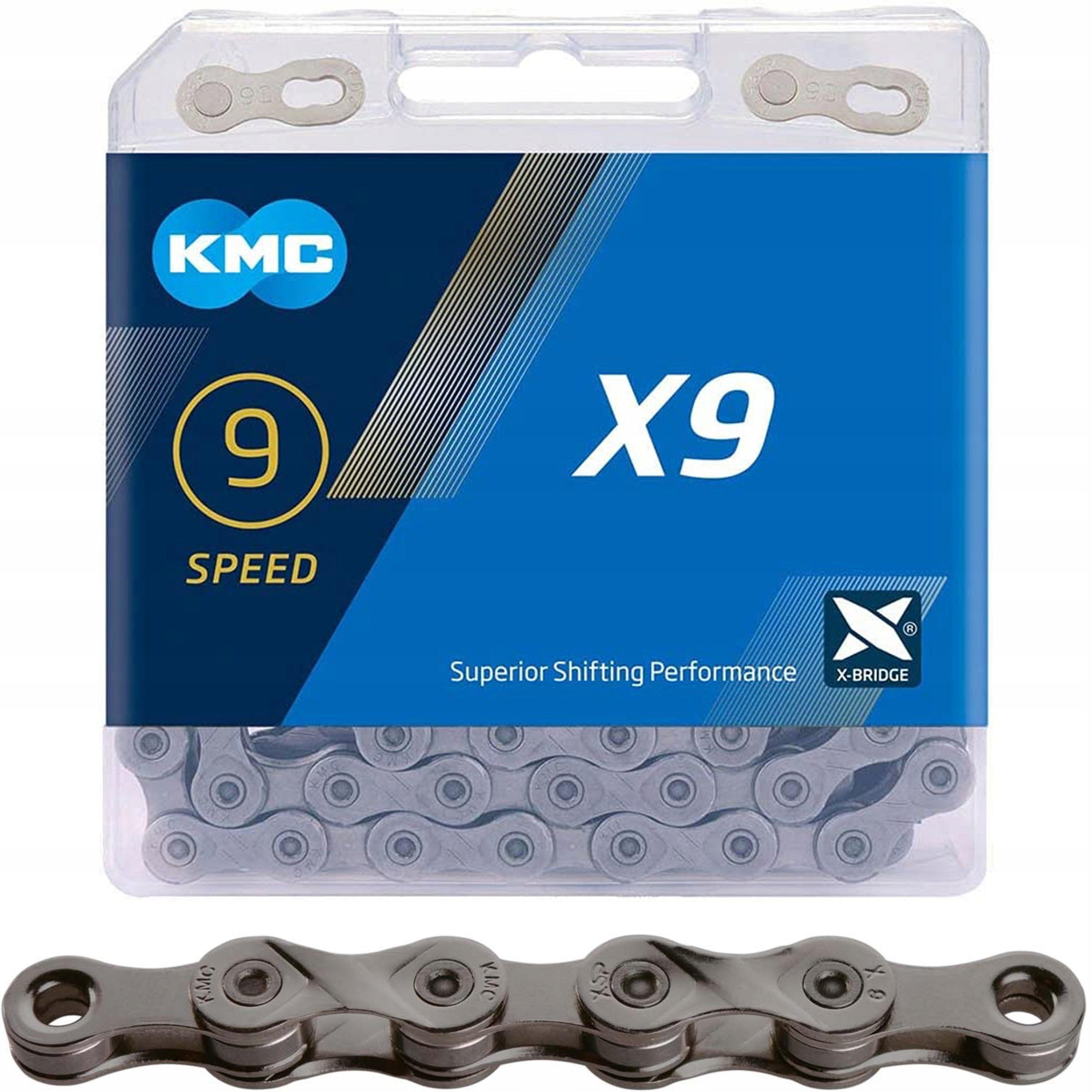ORIGINAL Bicycle chain 9 row KMC X9 + SPINKA BOX 114L GREY