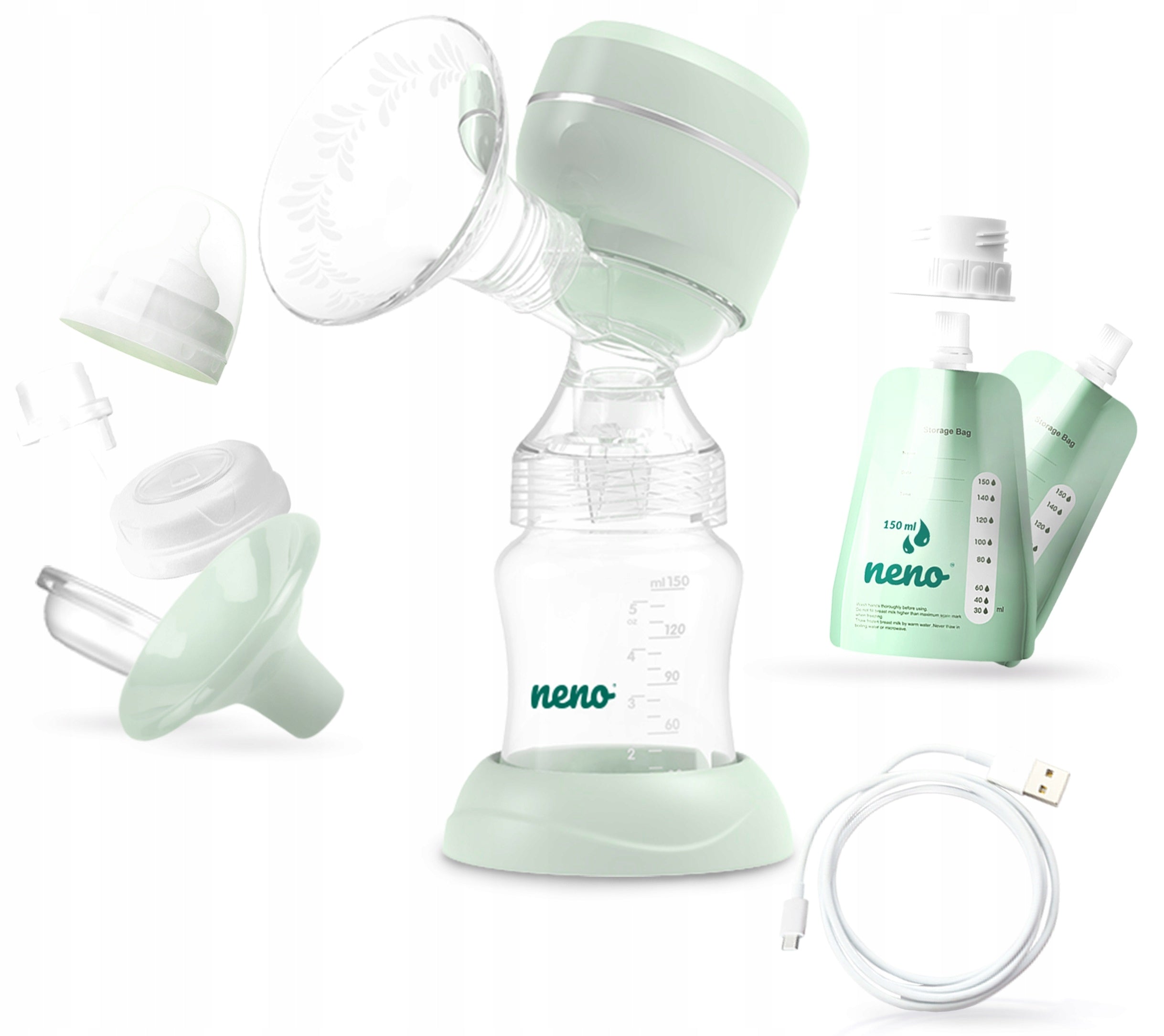 ORIGINAL NENO UNO TWO-PHASE BREAST PUMP ELECTRIC MILK EXTRACTOR SET Brand Neno