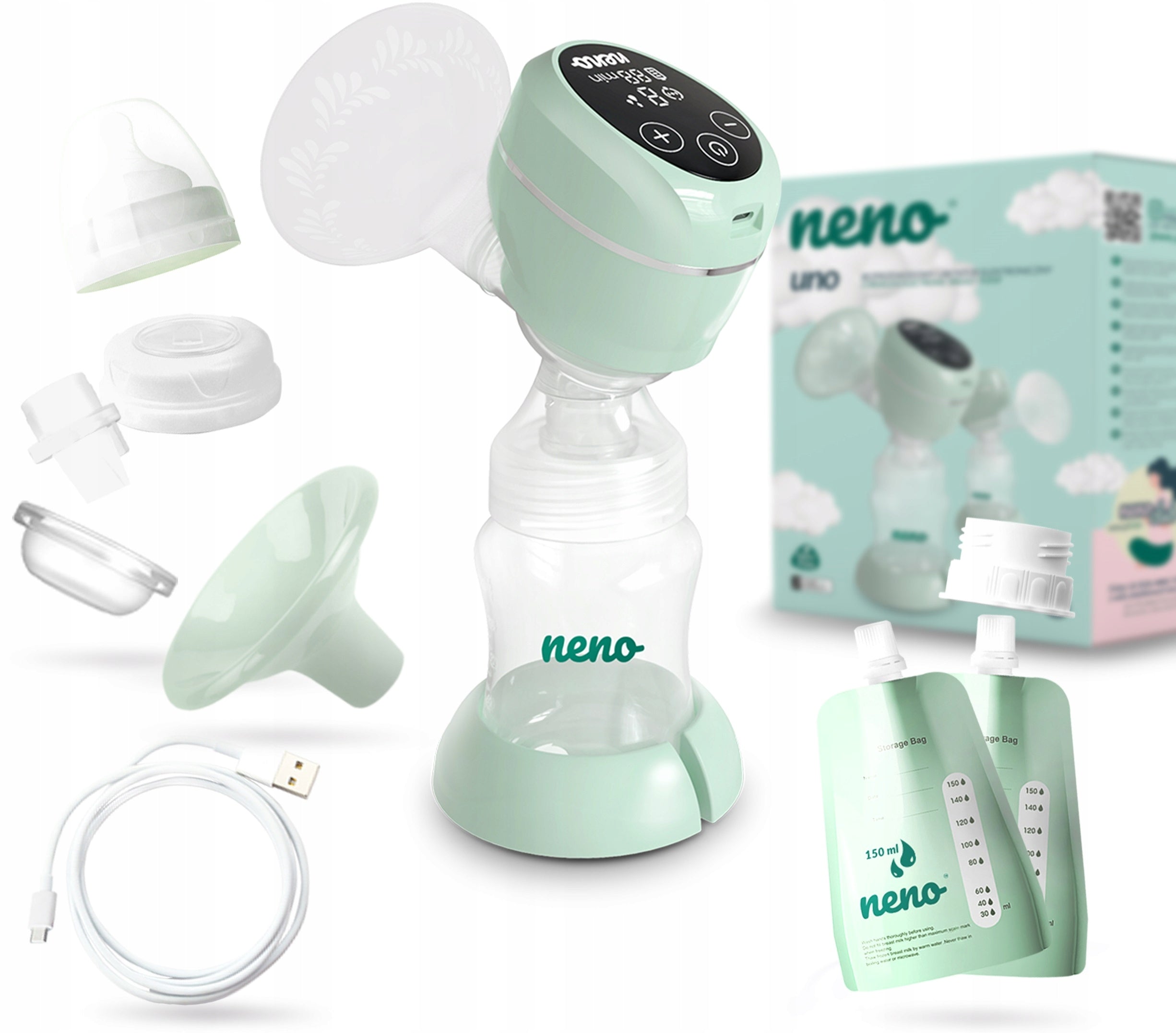 ORIGINAL NENO UNO TWO-PHASE BREAST PUMP ELECTRIC MILK EXTRACTOR SET