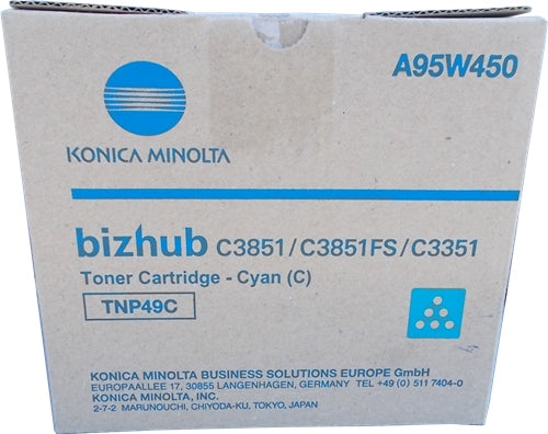 ORIGINAL Toner Cartridge Konica Minolta TNP49C C3851 C3351 A95W450 blue cyan Manufacturer code A95W450