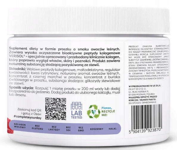 OSAVI Collagen Hair Skin Nails Peptides Verisol 150g Forest Fruit Packaging status original