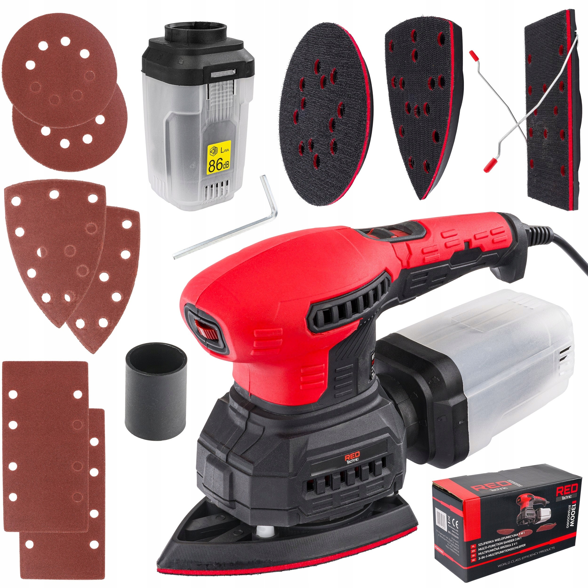 OSCILLATING ECCENTRIC GRINDER 125mm 1300W 3IN1 3 PADS ADJUSTMENT 6 x PAP