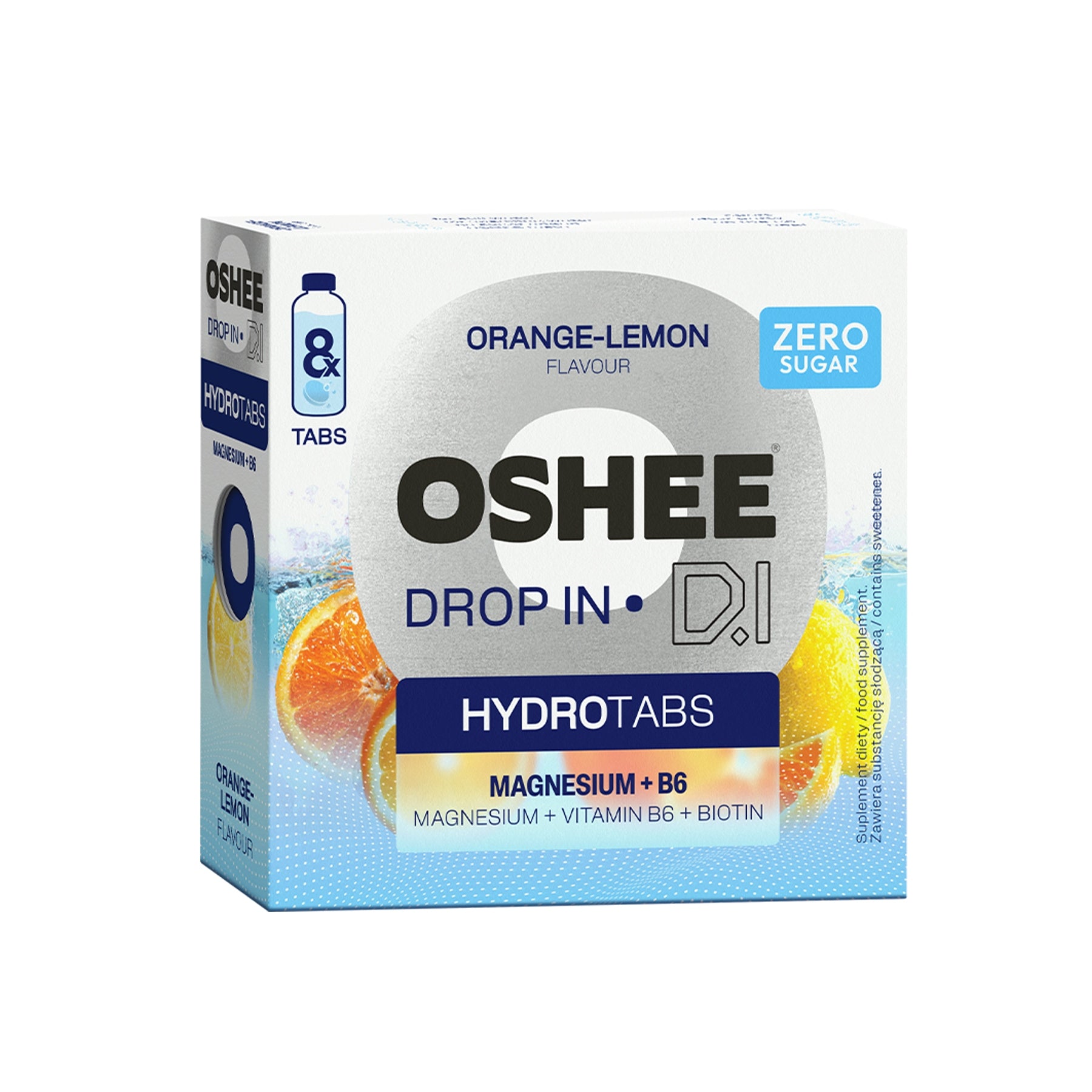 OSHEE Drop in Hydrotabs Magnesium + B6 lemon orange 8 tablets Manufacturer code VITAMIN WATER Mg+B6 ZERO, 8 tabletek