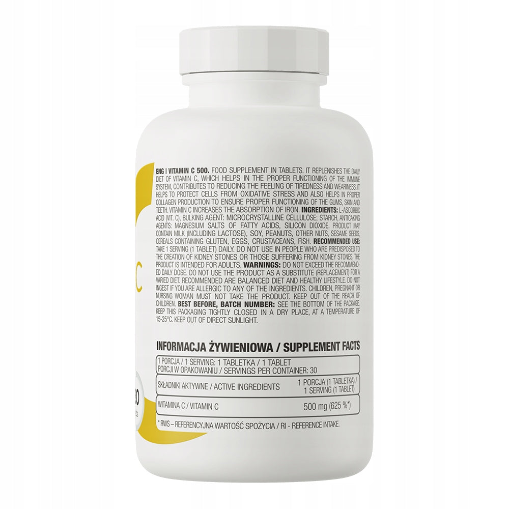 OSTROVIT NATURAL VITAMIN C 500mg ACID L- Ascorbic 30 TABLETS HEALTH Manufacturer code 5903933915289