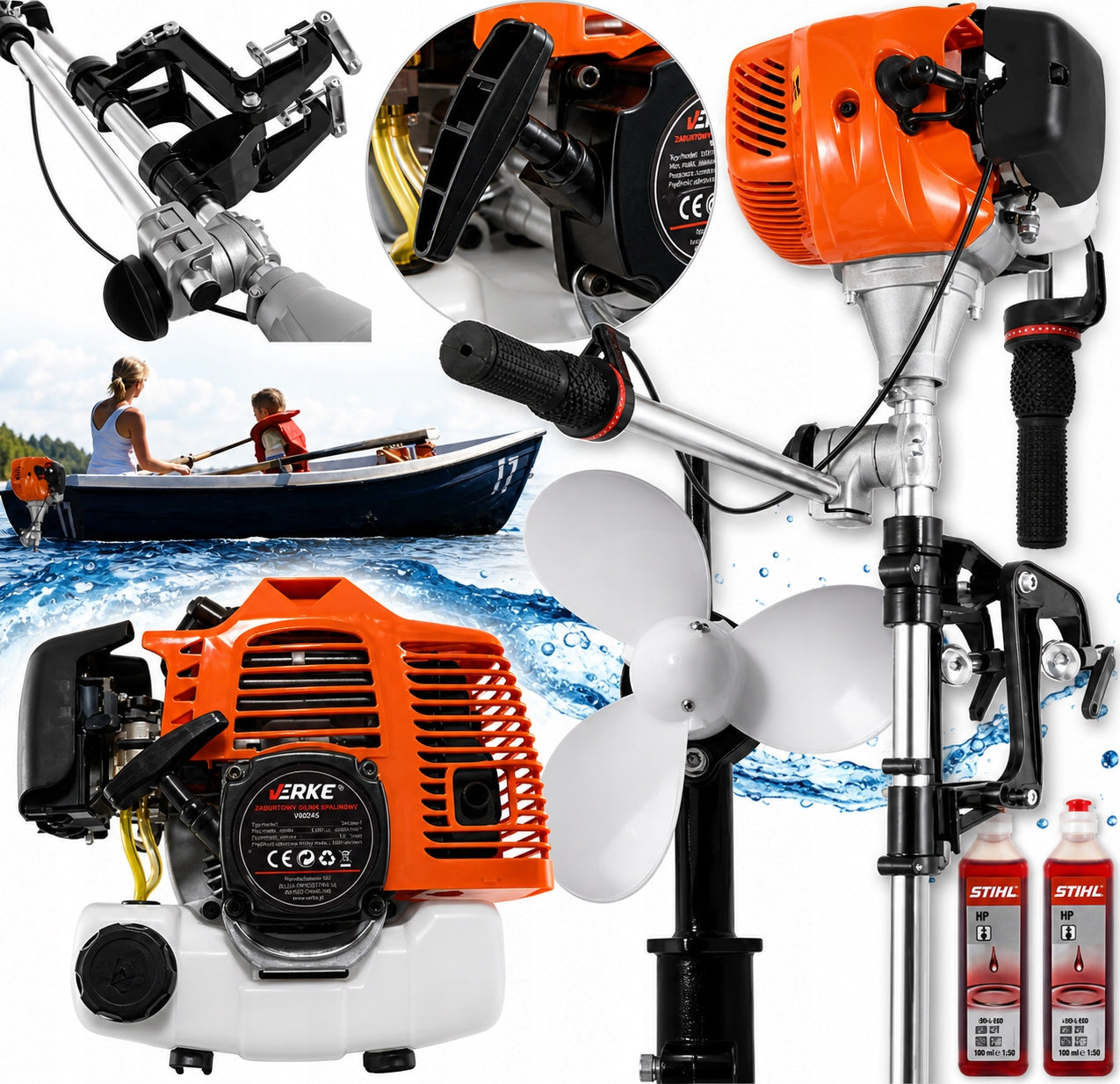 OUTBOARD COMBUSTION ENGINE FOR BOAT PONTOON 2T 2-STROKE + 2x OIL