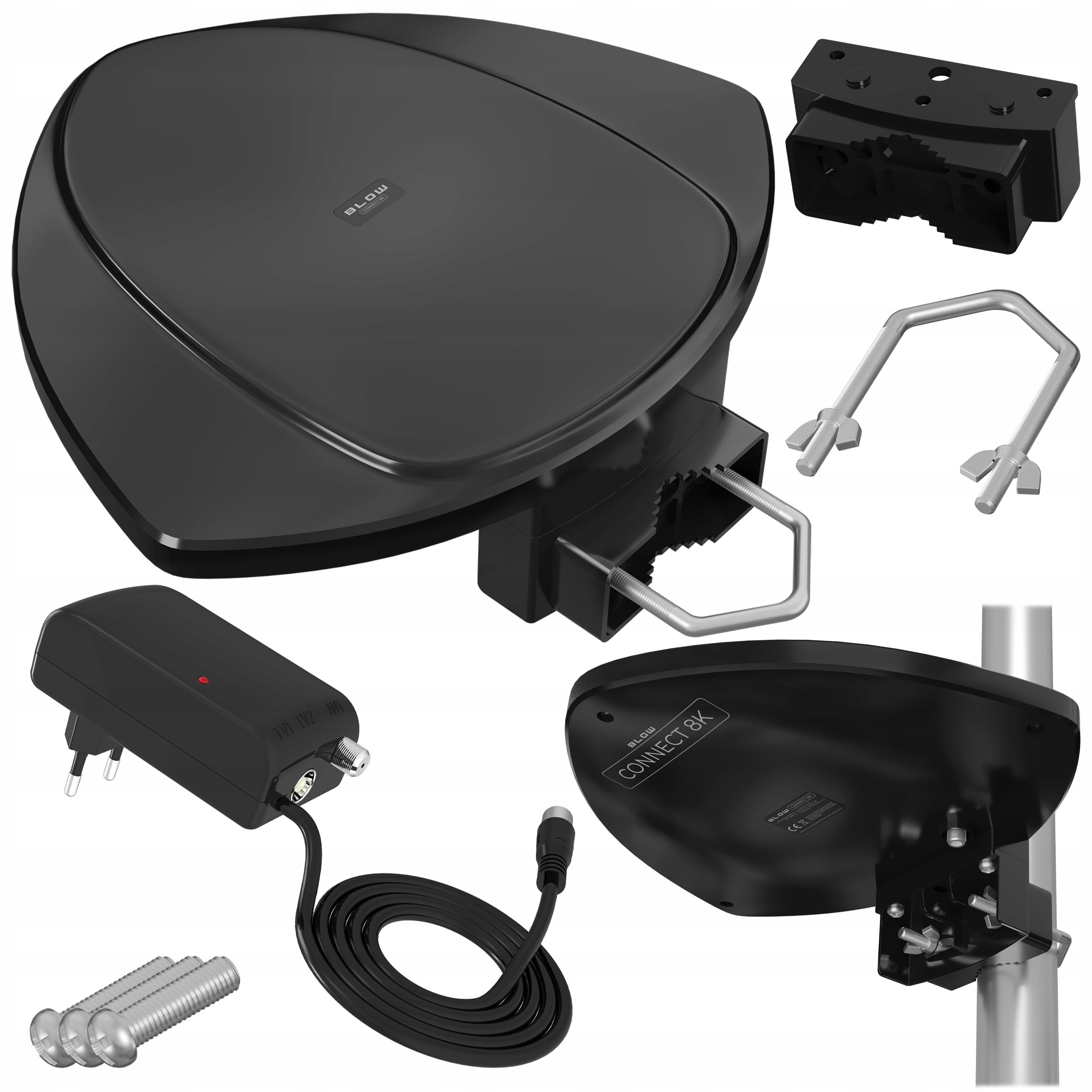 OUTDOOR ANTENNA ACTIVE DVB-T2 FULL HD TV 4K 8K FILTER GSM UHF POWER SUPPLY 1M