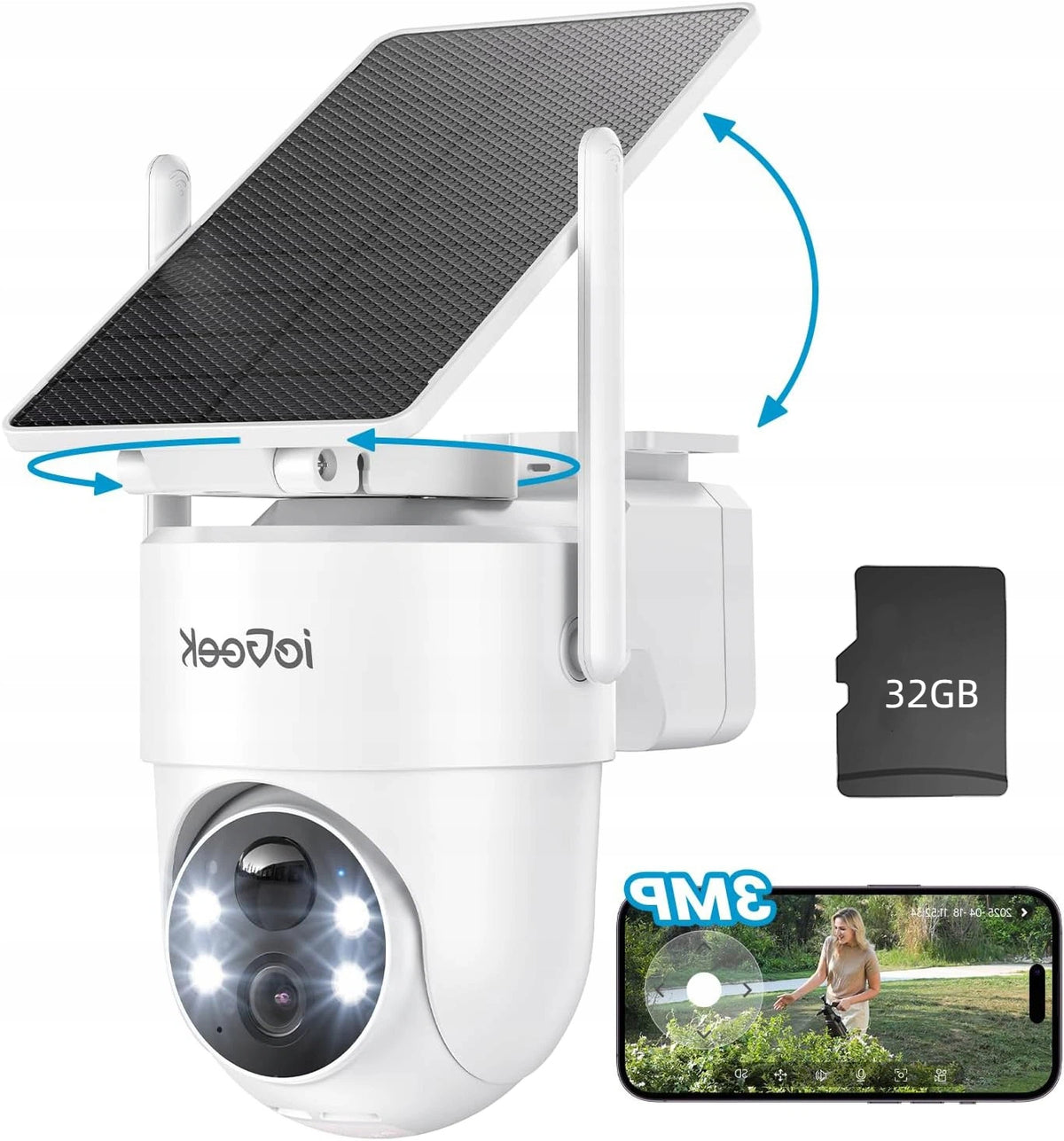 OUTDOOR CAMERA 2K 3MPx 4X ZOOM SOLAR ROTATING WIRELESS WIFI 32GB