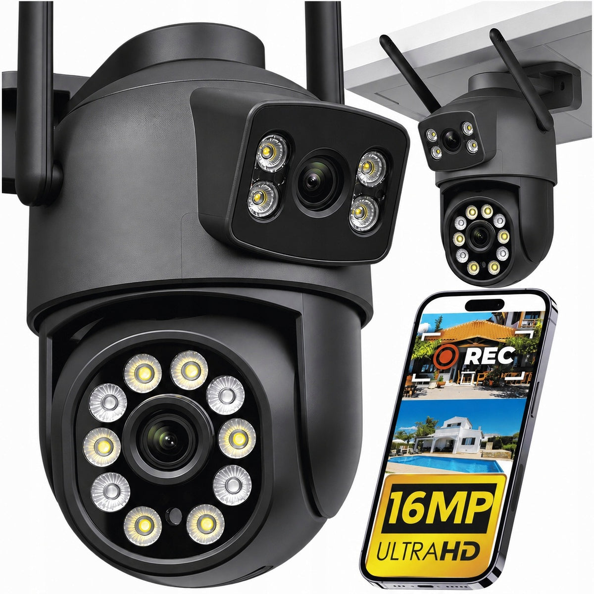 OUTDOOR CAMERA WIFI IP ROTATING DOUBLE 2 LENSES ZOOM DETECTION ALARM