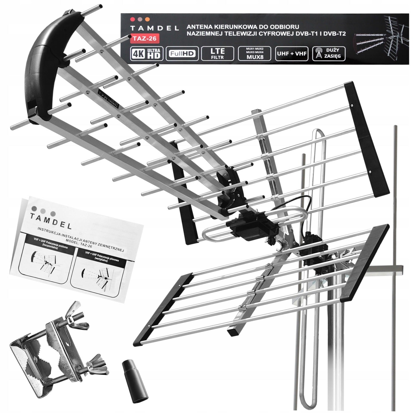 OUTDOOR DVB-T2 TERRESTRIAL TV ANTENNA MUX8 LTE FULL HD 4K PREMIUM