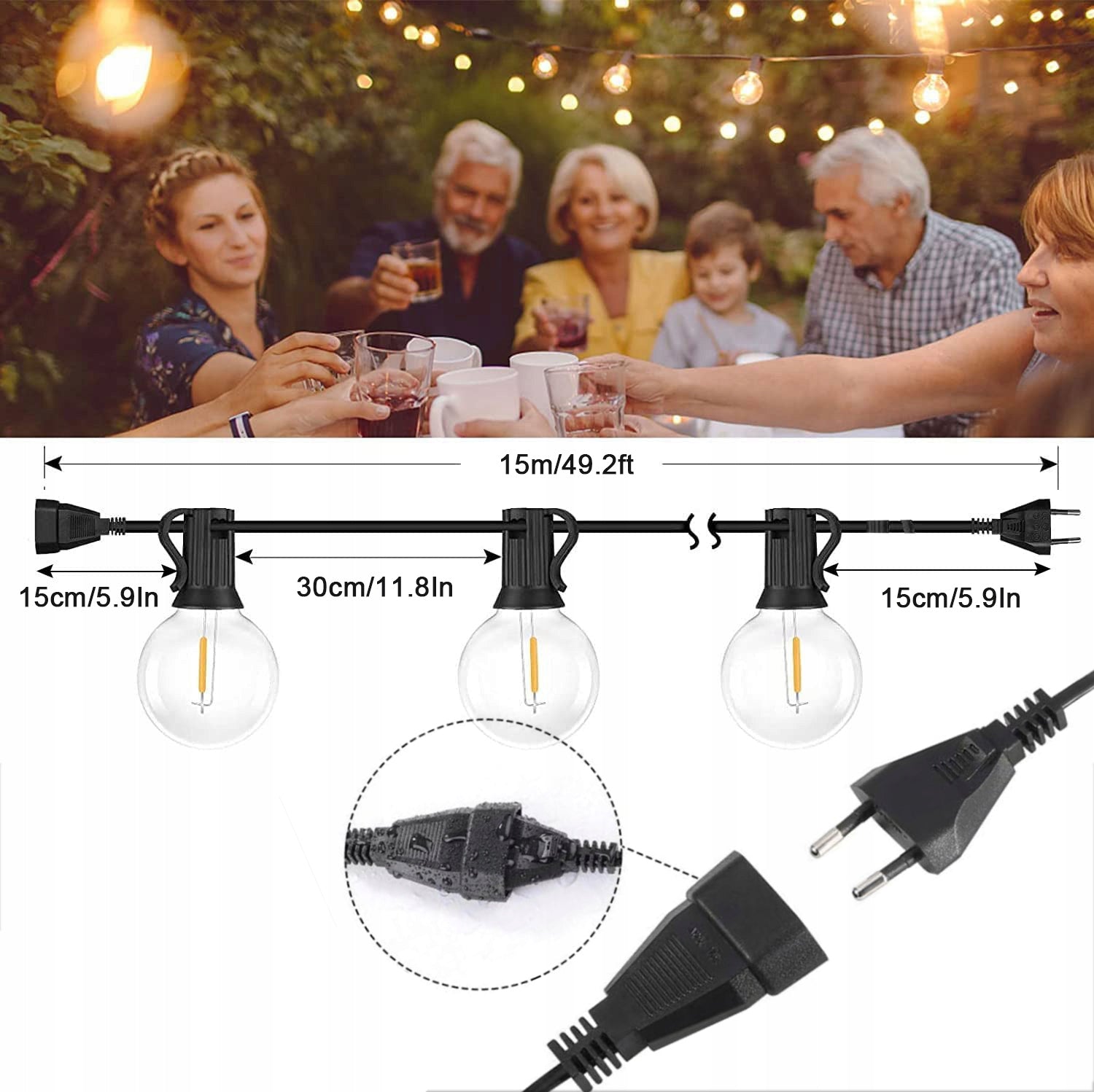 OUTDOOR GARDEN LIGHTS 50LED WHITE WARM -15m Packaging status original