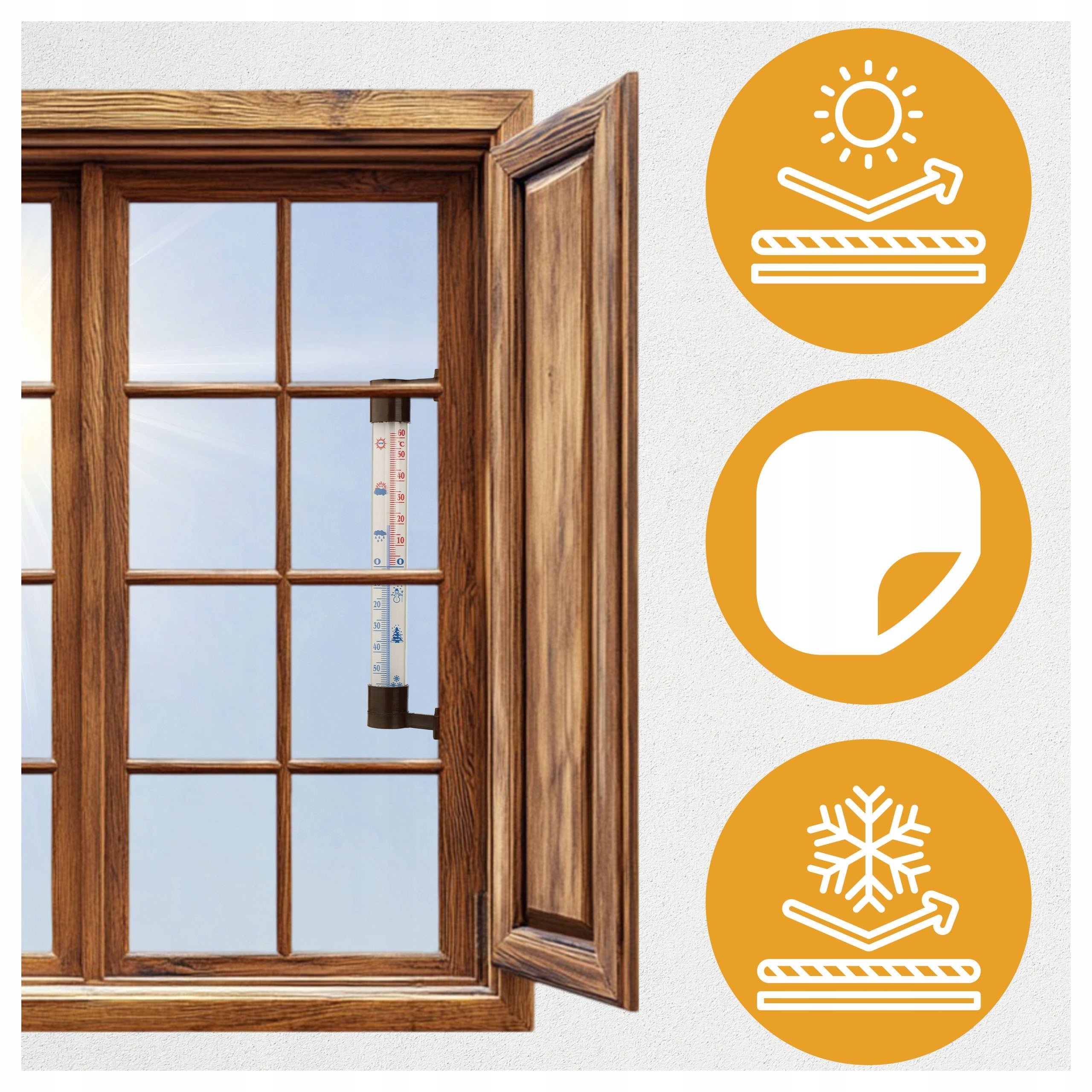 OUTDOOR INDOOR WINDOW THERMOMETER FOR BALCONY WINDOW BROWN MEDIUM Brand Begris