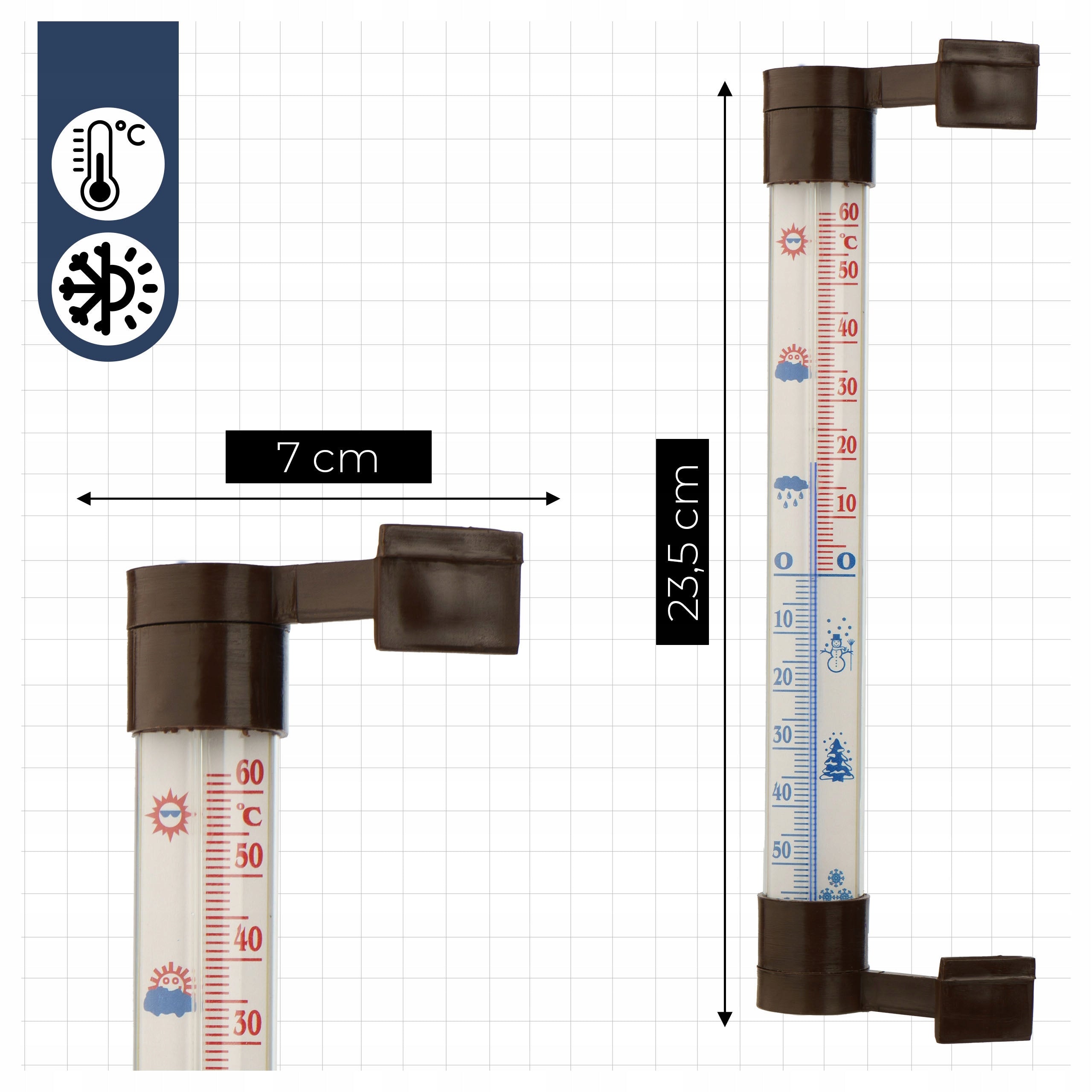OUTDOOR INDOOR WINDOW THERMOMETER FOR BALCONY WINDOW BROWN MEDIUM Manufacturer code Termometr zaokienny brązowy średni