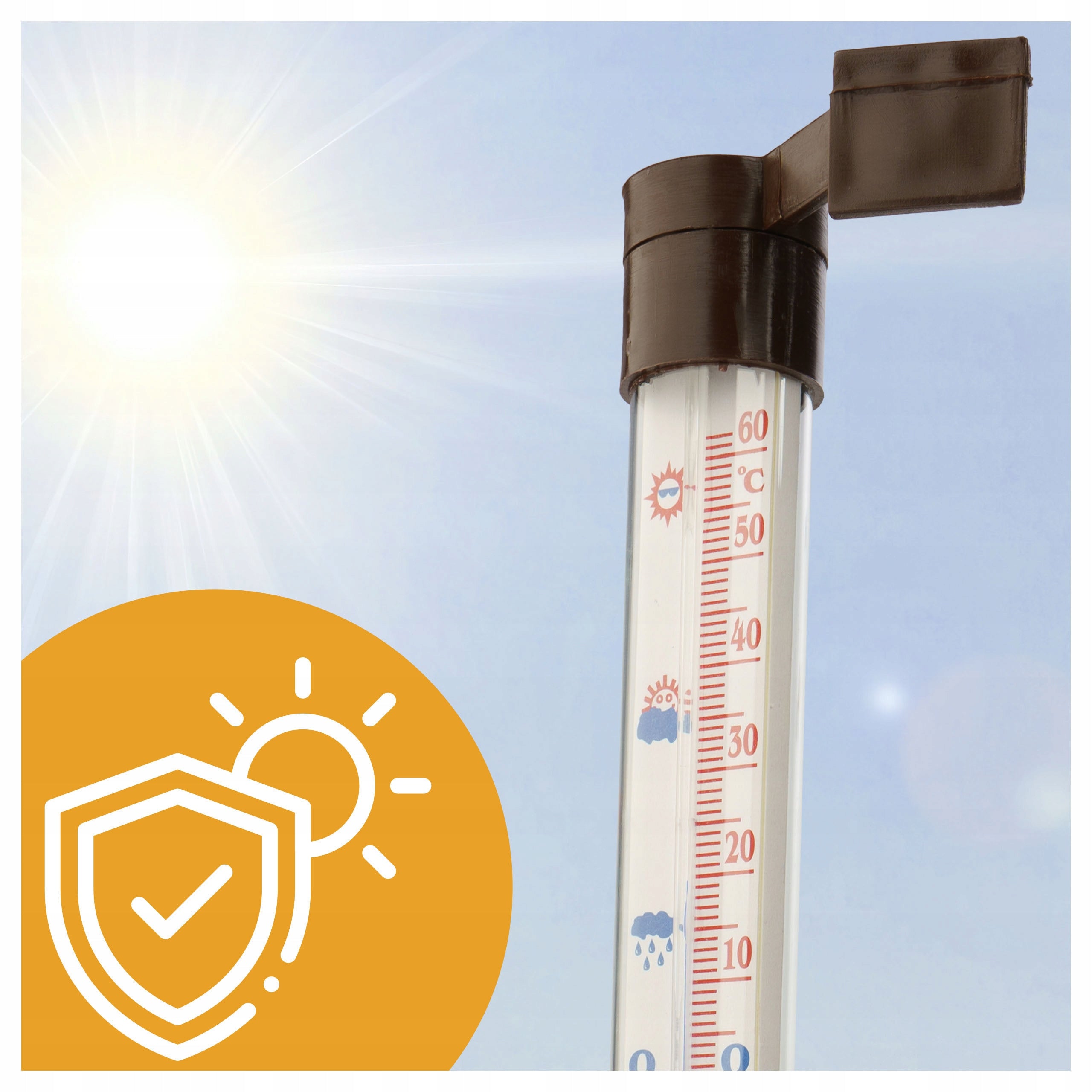 OUTDOOR INDOOR WINDOW THERMOMETER FOR BALCONY WINDOW BROWN MEDIUM Temperature measurement range 0–50°C