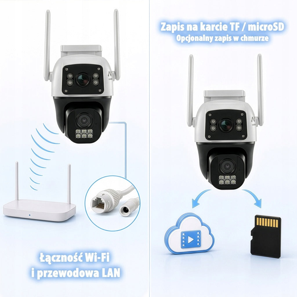 OUTDOOR IP CAMERA WiFi 2x5MPx Rotating Dual Detection Alarm NETBERG Manufacturer code MTP008491
