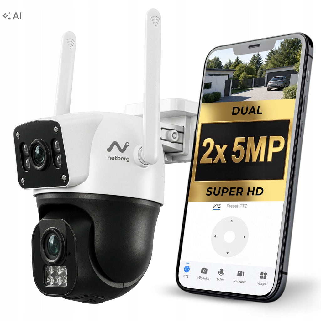 OUTDOOR IP CAMERA WiFi 2x5MPx Rotating Dual Detection Alarm NETBERG