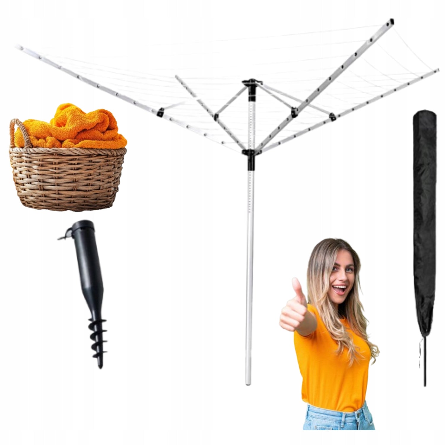 OUTDOOR ROTARY LAUNDRY GARDEN DRYER 4 ARMS + COVER