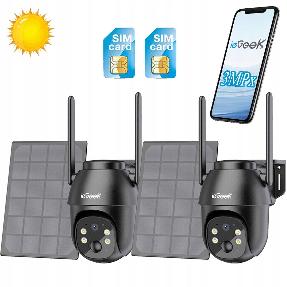 OUTDOOR SOLAR CAMERA GSM 3G 4G LTE SIM 2K 3MPX ROTATING IP65 2pcs