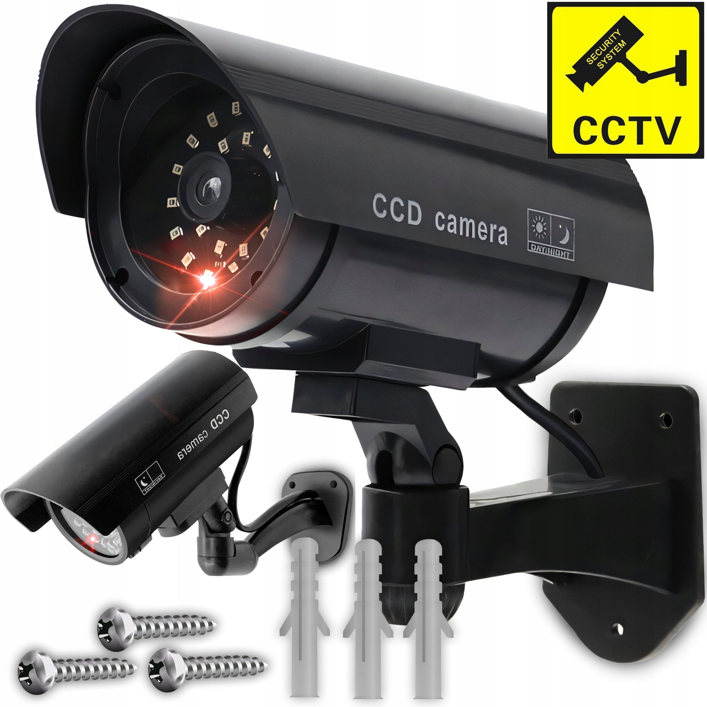 OUTDOOR WALL DUMMY CAMERA WITH FLASHING DIODE IR LED MONITORING + PEGS