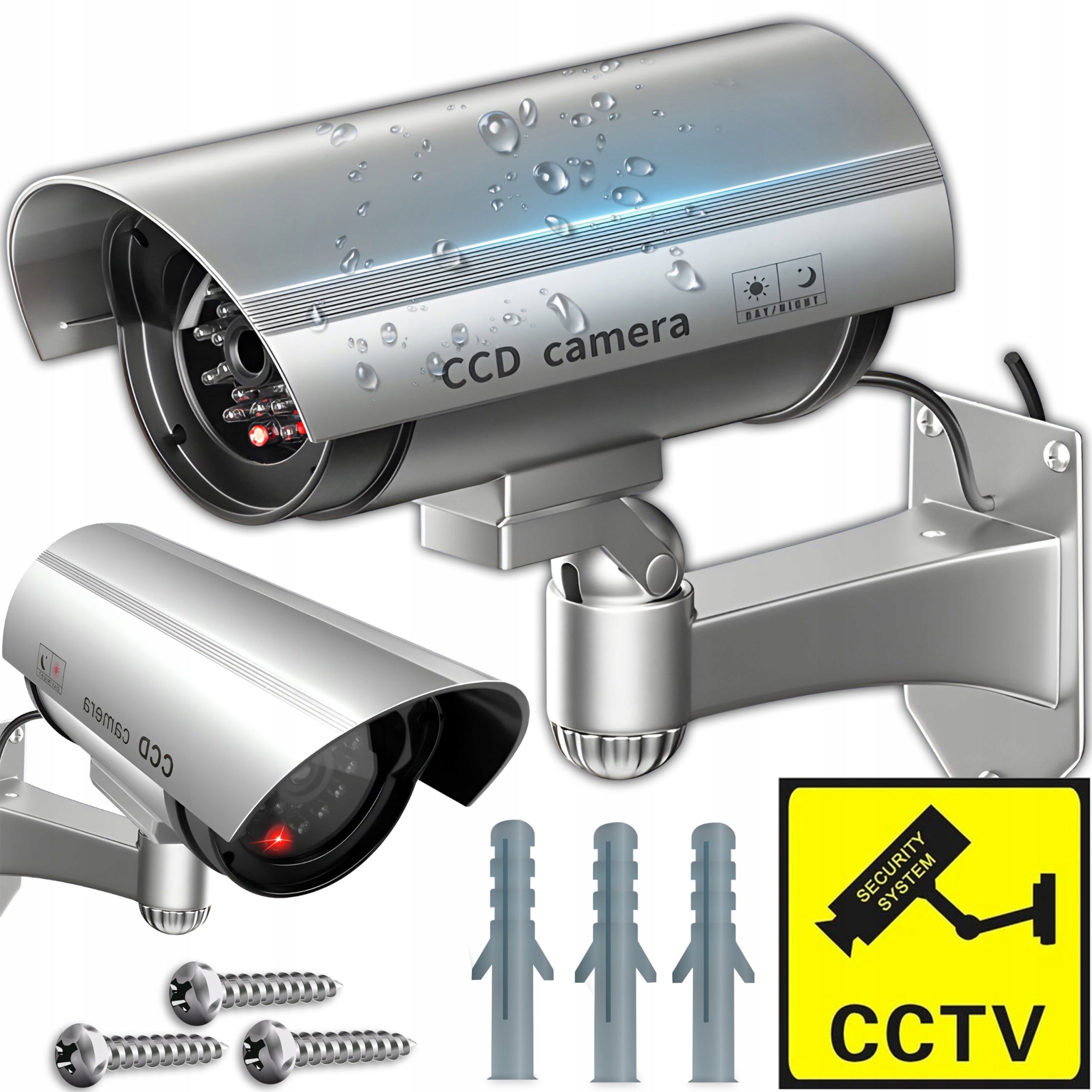 OUTDOOR WALL DUMMY CAMERA WITH FLASHING DIODE IR LED MONITORING + PEGS
