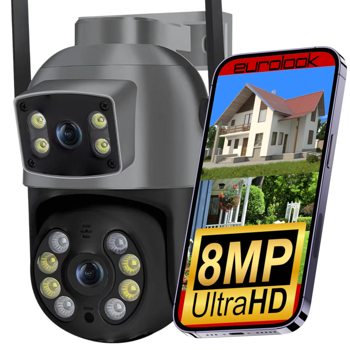 OUTDOOR WIFI ROTATING CAMERA DOUBLE IP 8MPX UHD APPLICATION 4K ULTRA HD Packaging status original