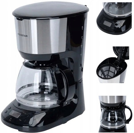 OVERFLOW COFFEE MAKER Aigostar 1,25L 750W Timer BPA Free Glass Strainer