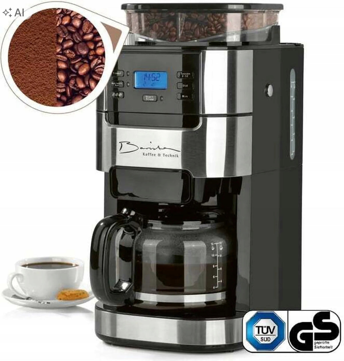 OVERFLOW COFFEE MAKER WITH FILAMENT GRINDER AND JUG 1,5L - TIMER 24H