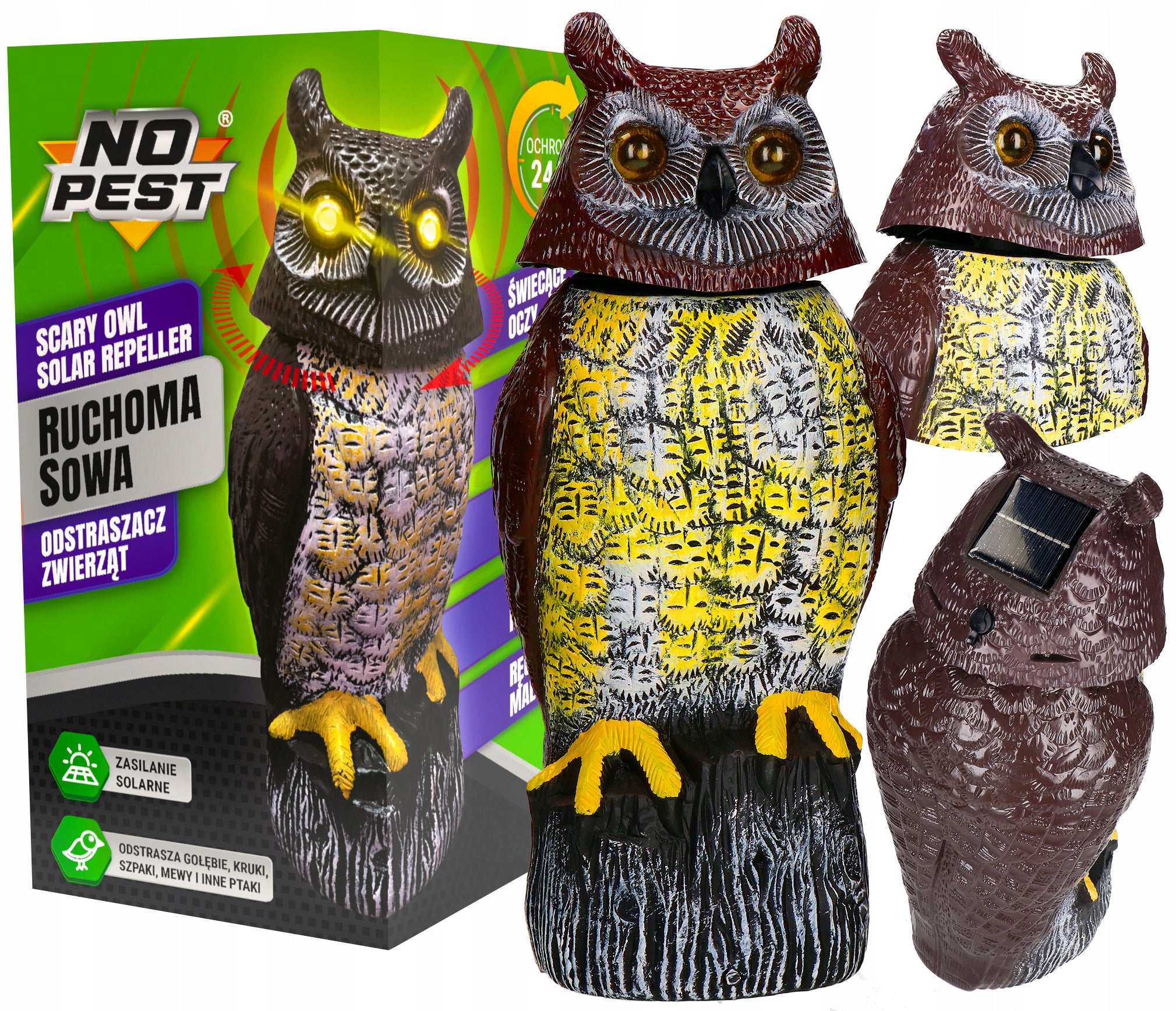 OWL SOLAR BIRD REPELLENT MOVABLE SOUND MOCK-UP OF BIRD OF PREY