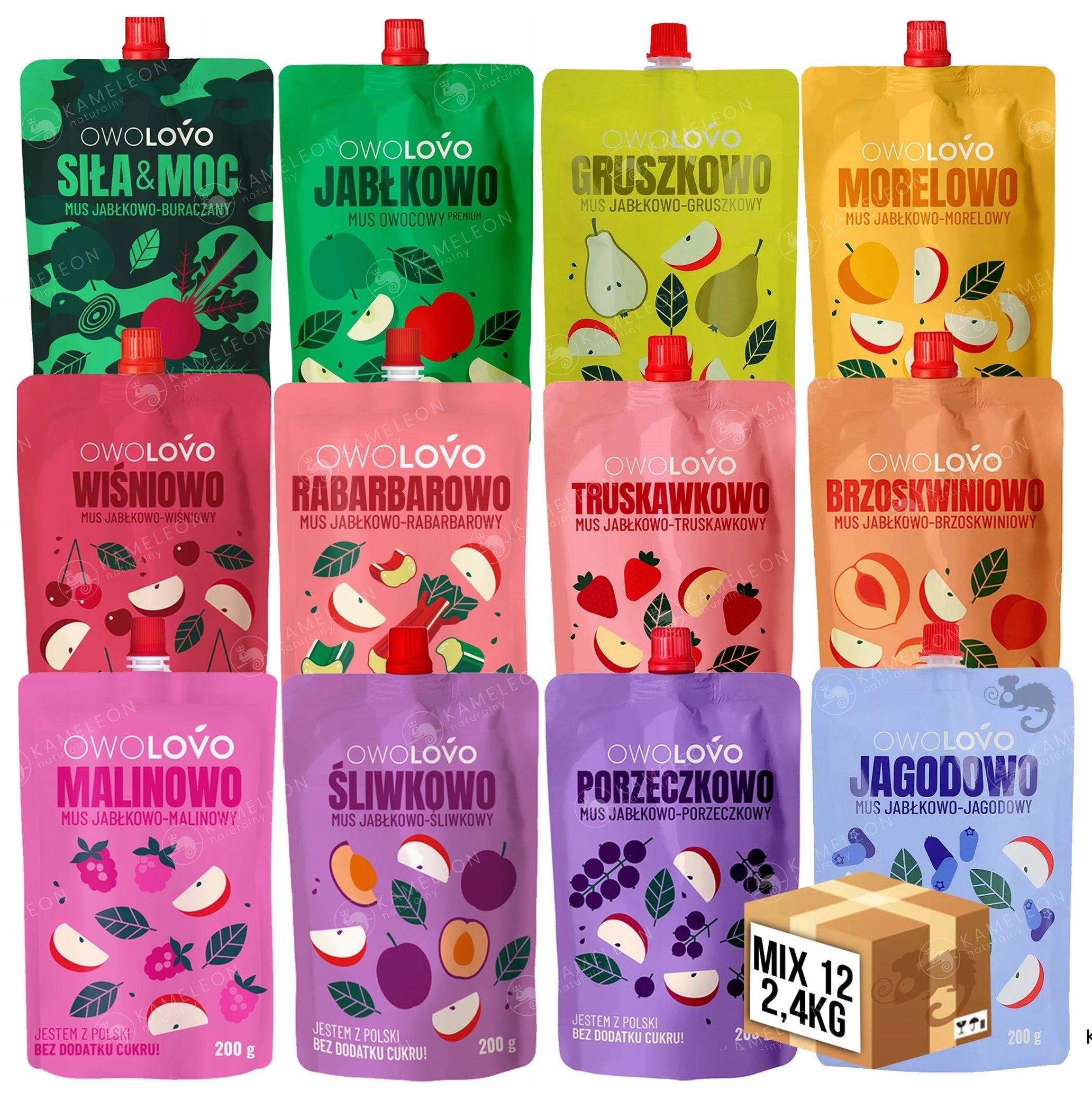 OWOLOVO FRUIT MOUSSE FOR CHILDREN mix 12 DIFFERENT FLAVORS!! without sugar 12 x 200G