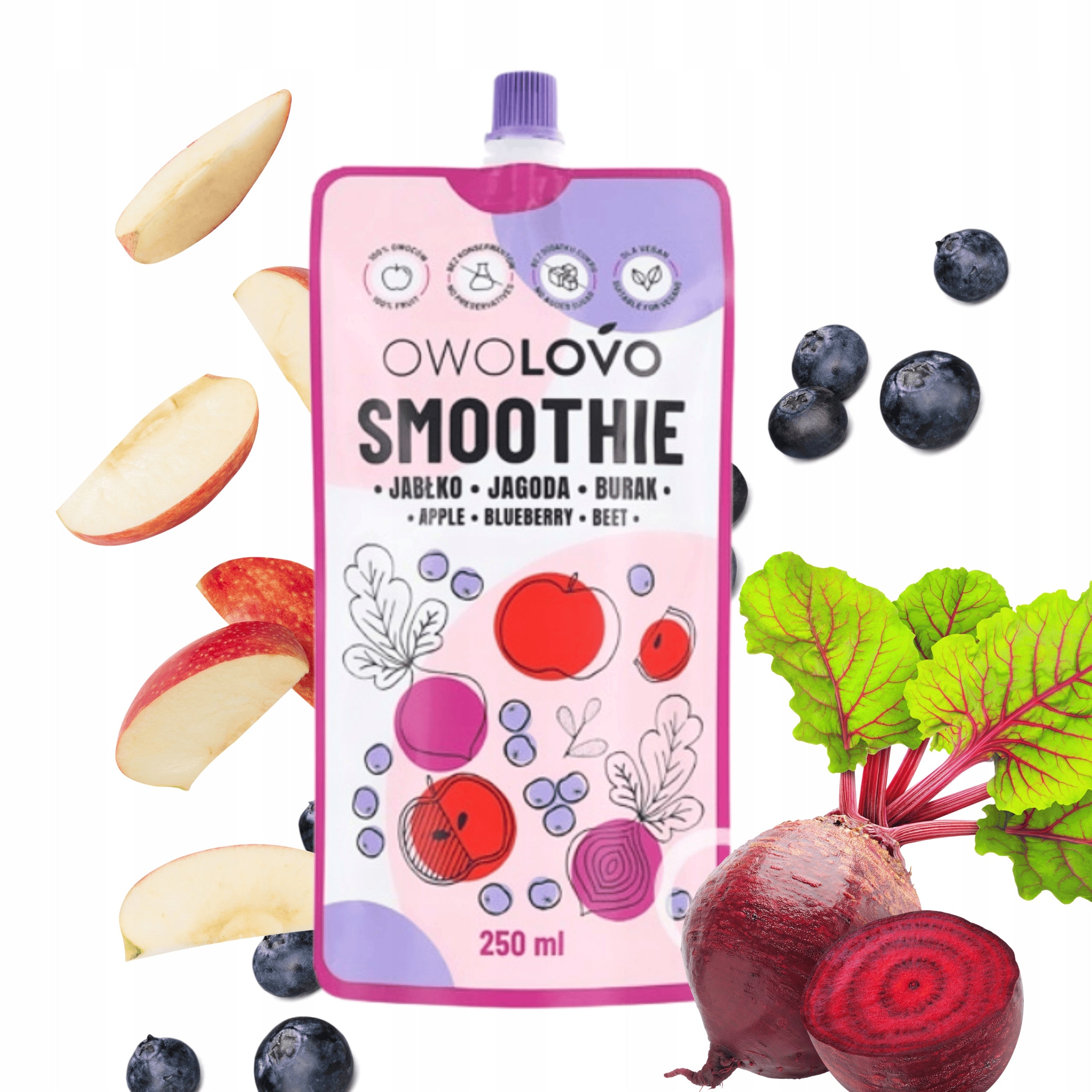 OWOLOVO Smoothie apple beetroot berry, 250ml