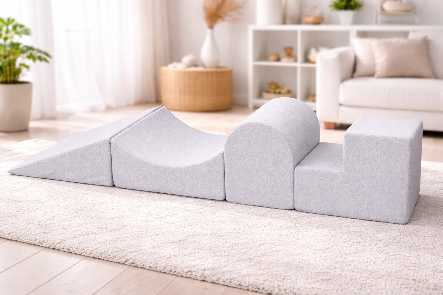 Obstacle course for children grey, square toys plush – 4-elements