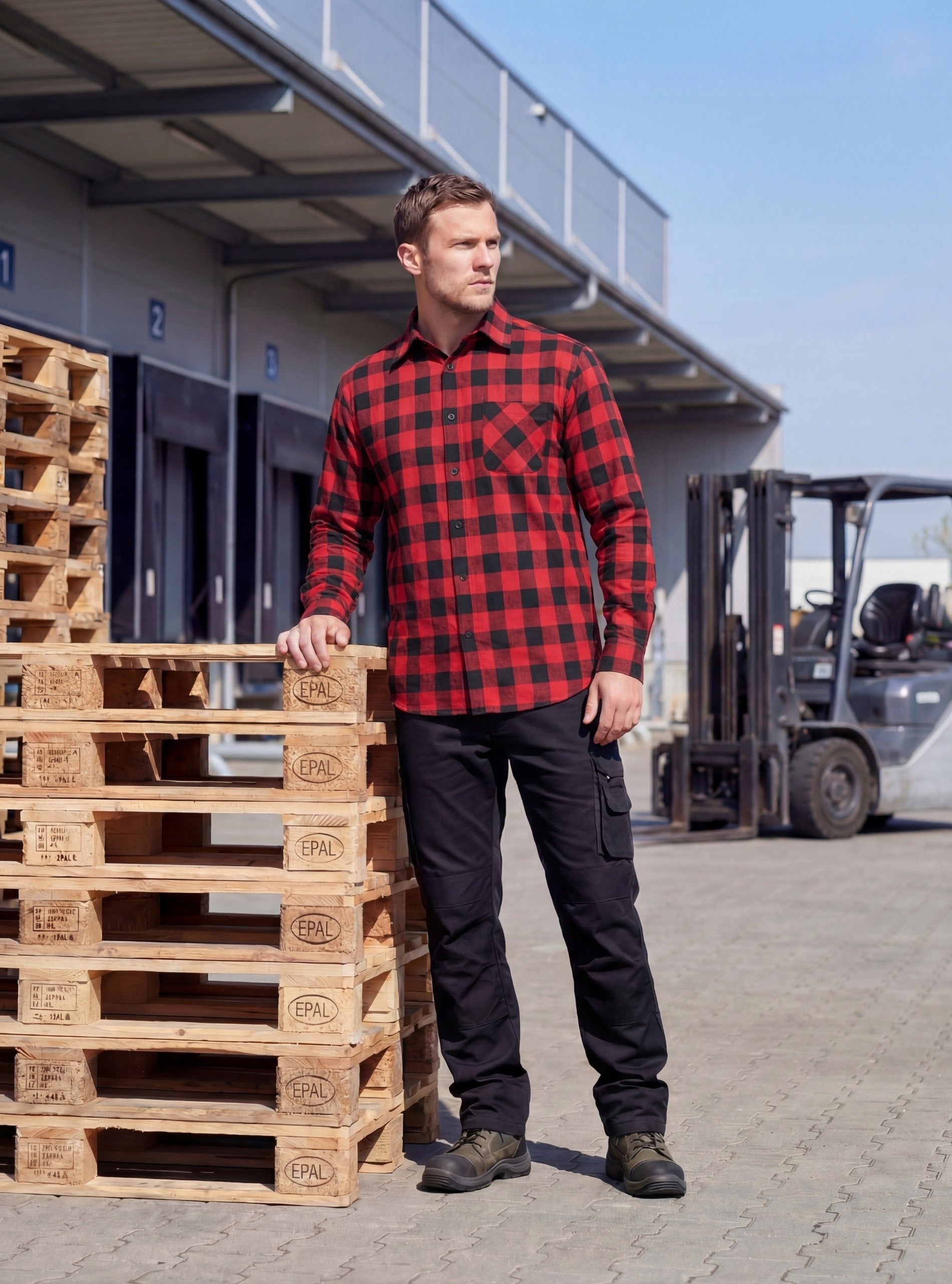 Occupational Health and Safety FLANNEL SHIRT Men's Cotton 100% Red Grating For Work Packaging status original